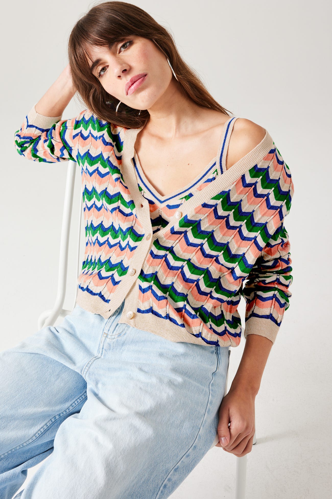 Cardigan mit Glanzstreifen