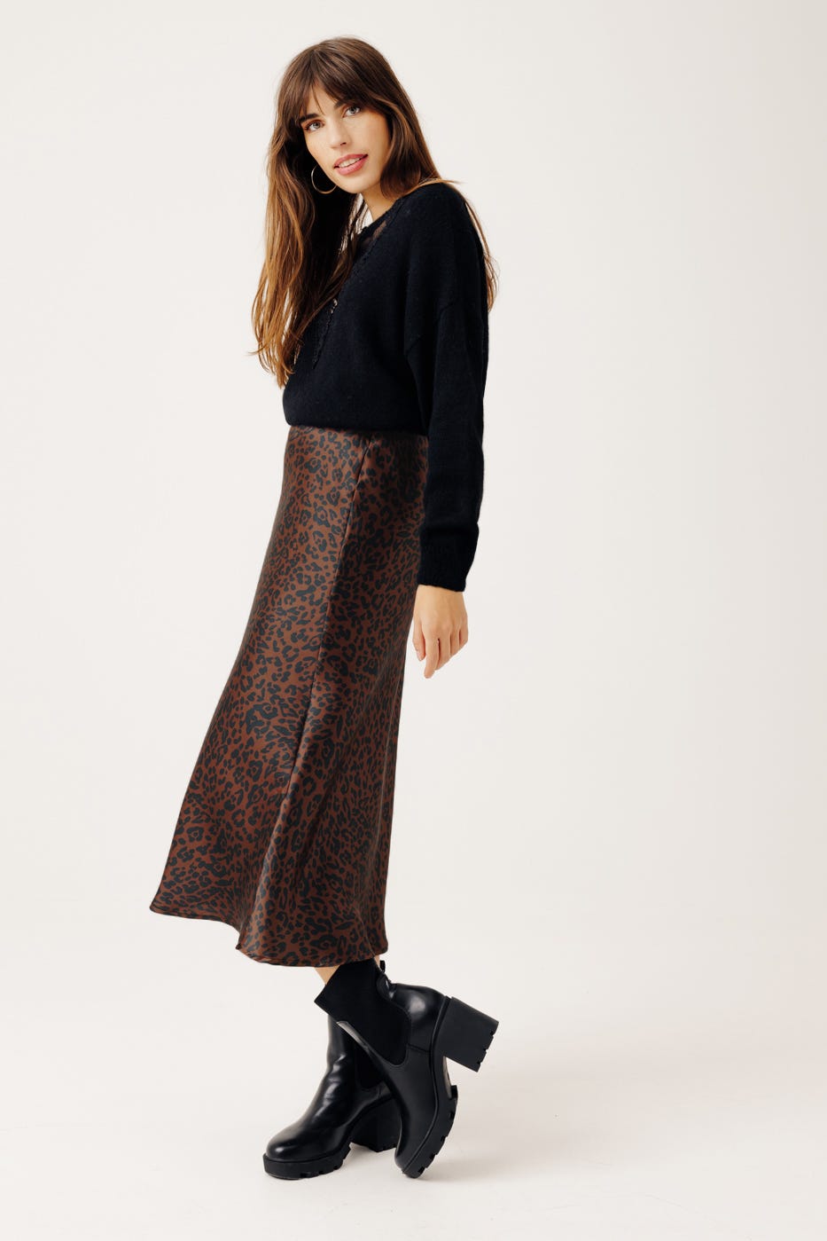 Satin midi skirt