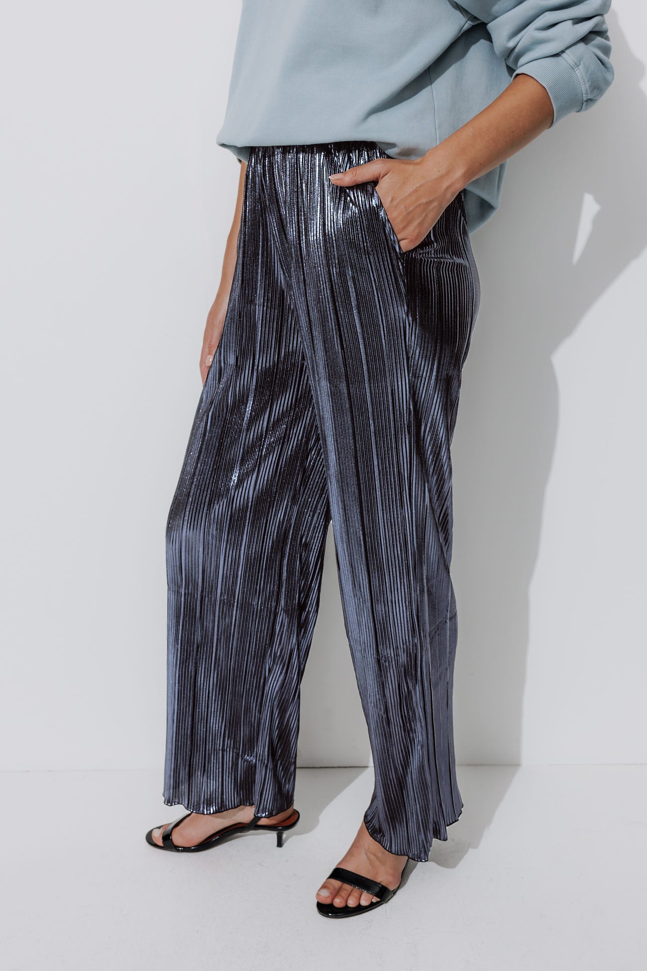 Pantalon plissé pailleté Femme
