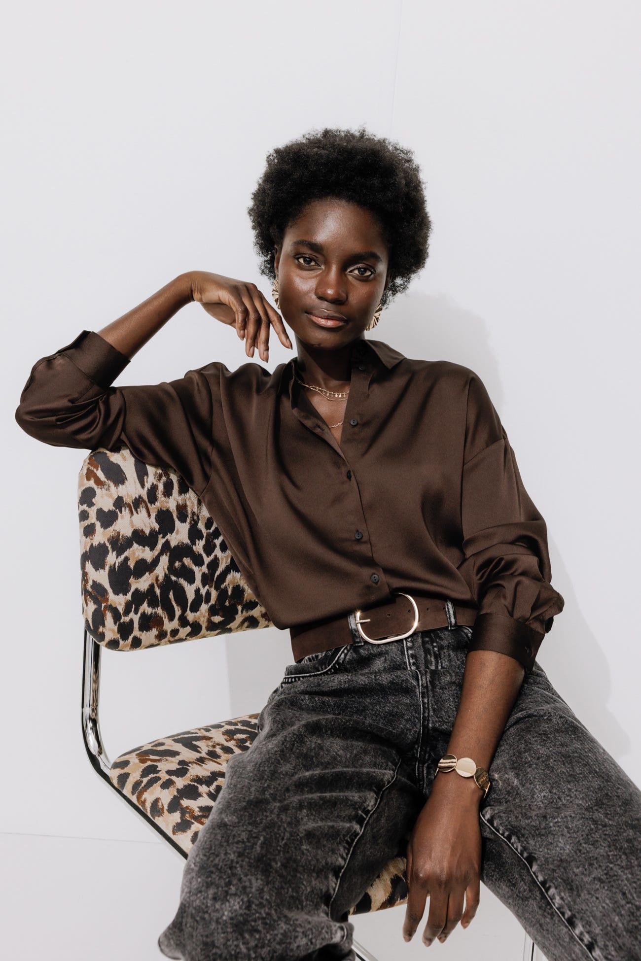 Camicia in raso a tinta unita