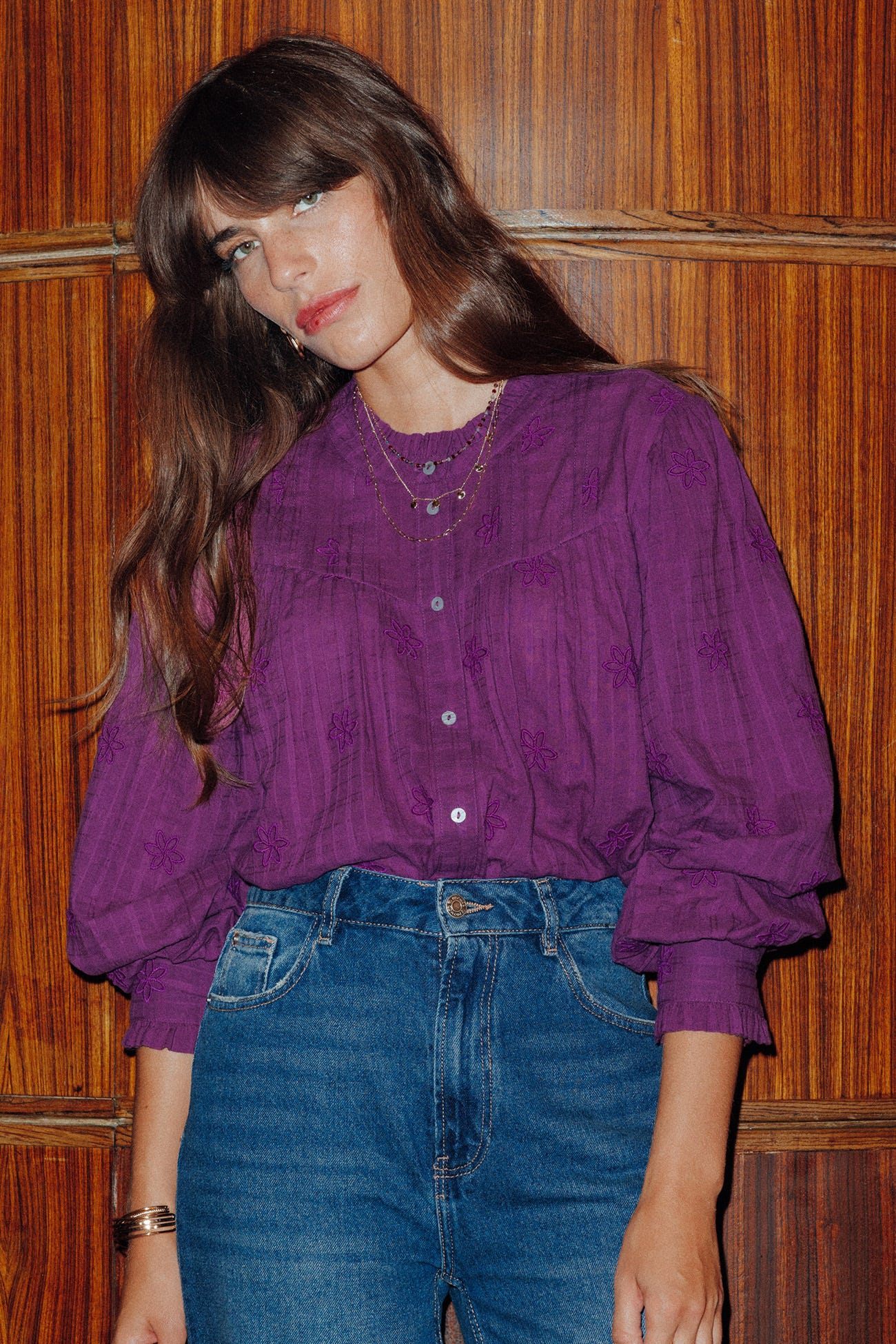 Chemise brodée en coton Femme