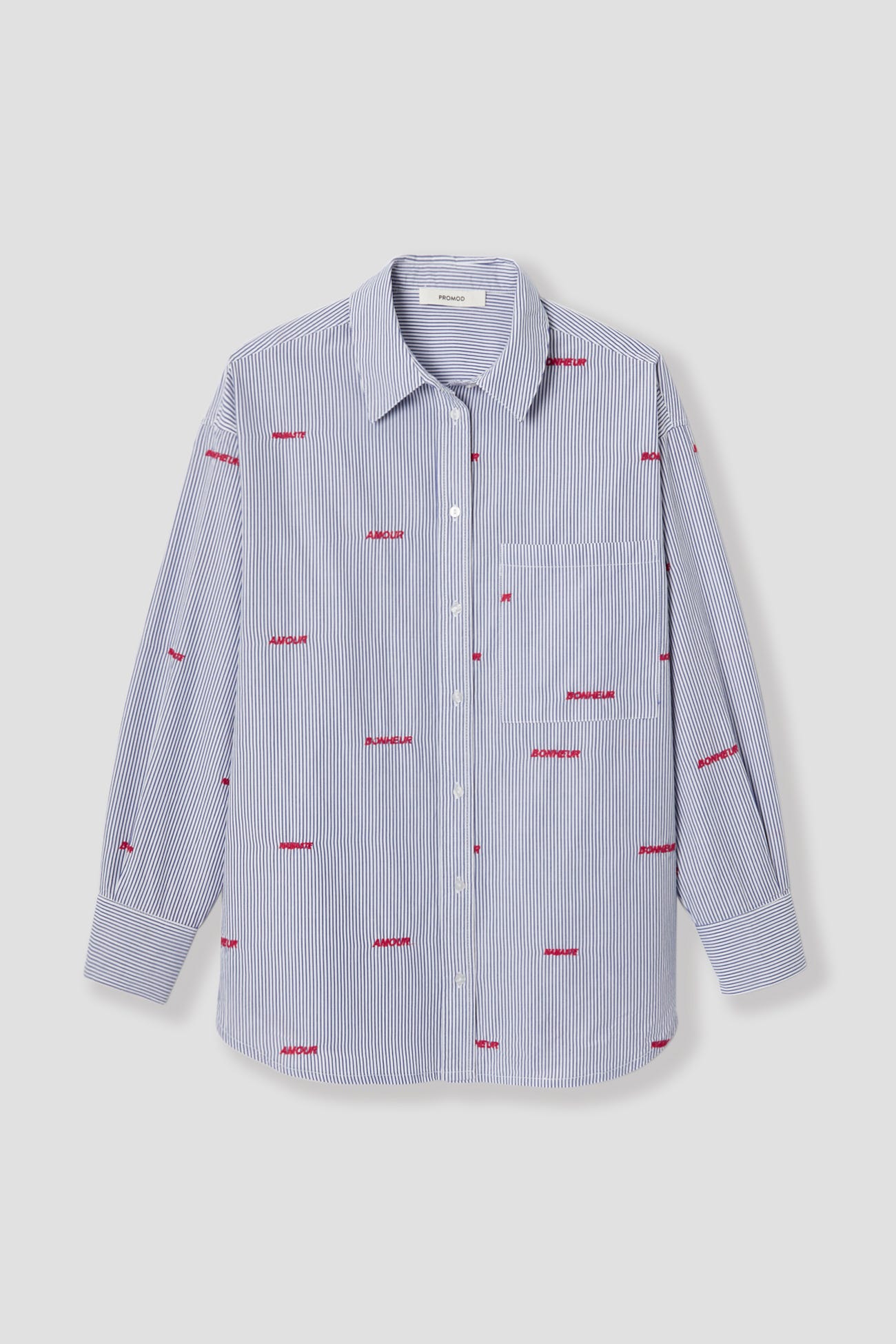Chemise Femme Rayée Brodée Grain De Malice – Manches Longues, Col Chemise, Boutonnage | Style Décontracté Avec Broderies Papillons