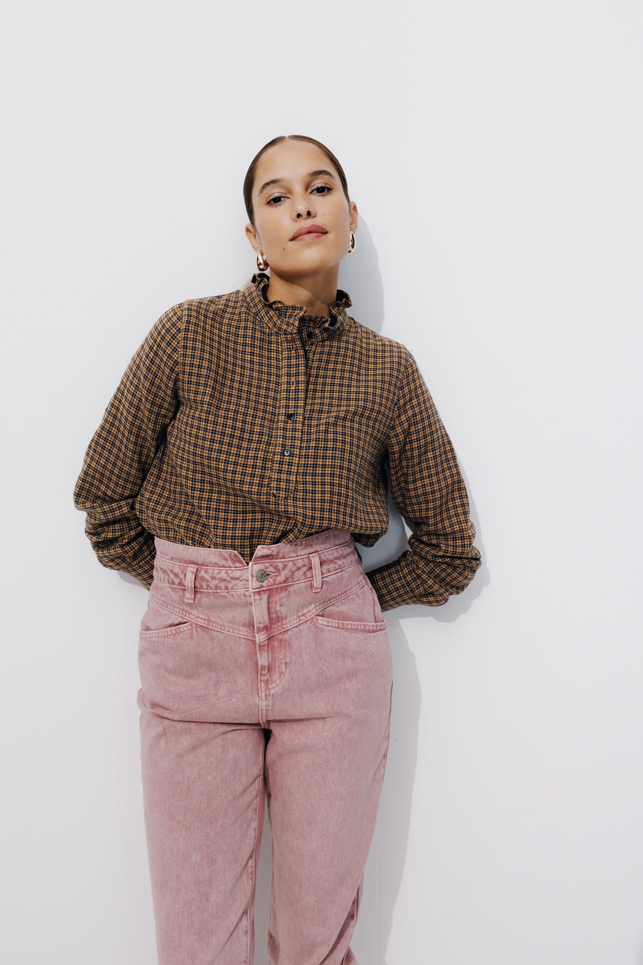 Blouse frou-frou à carreaux