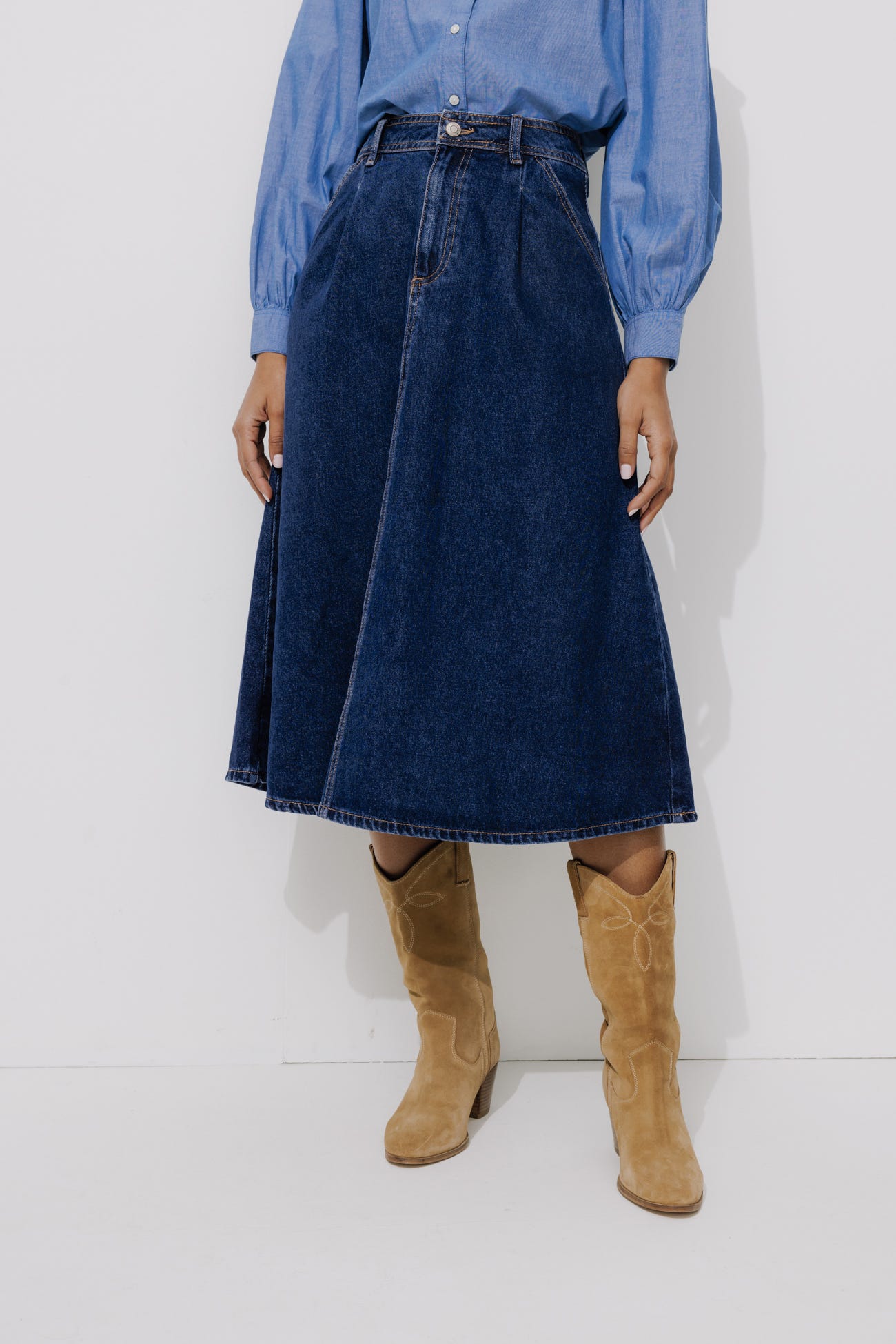 Jupe midi en jean Femme