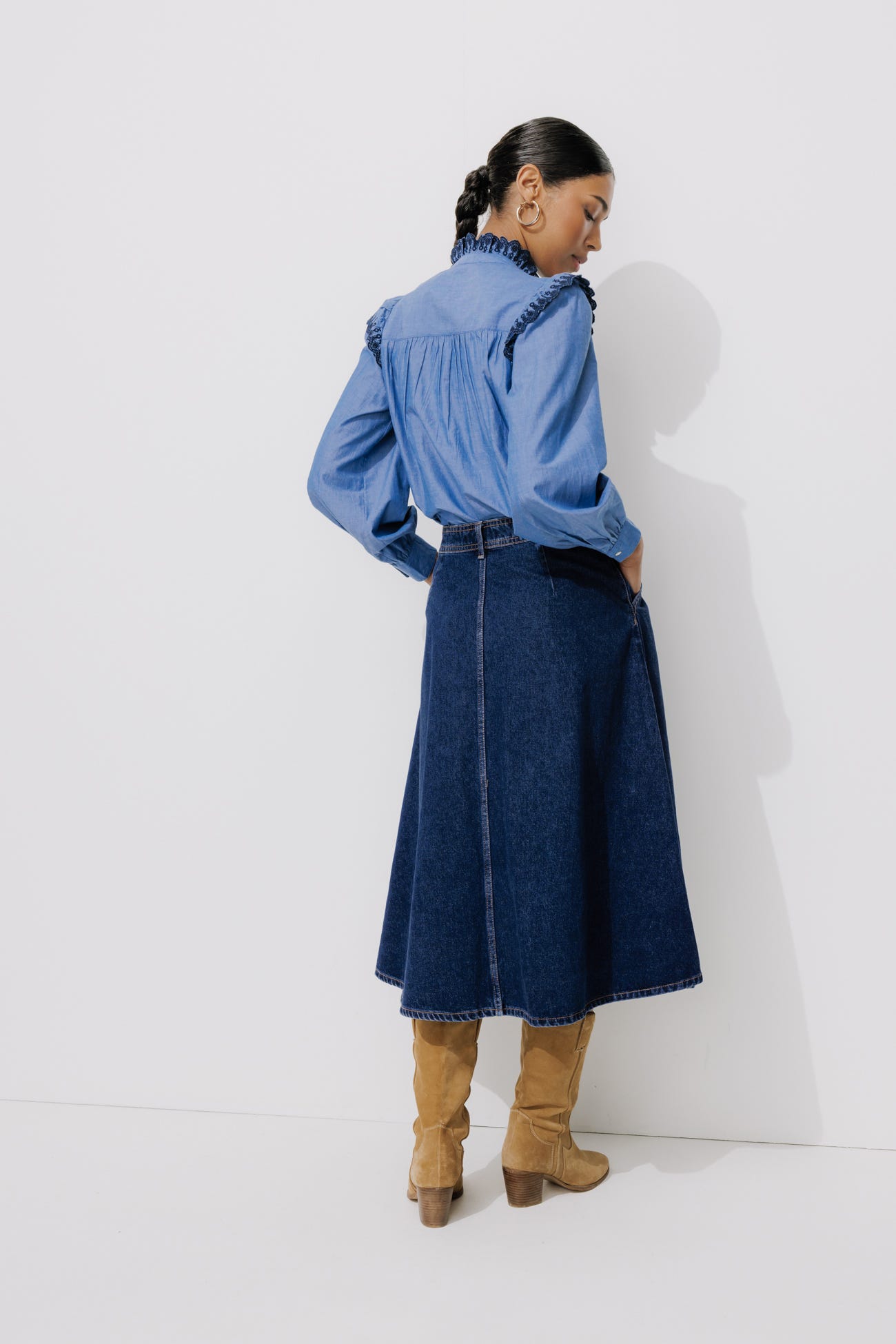 Jupe midi en jean Femme