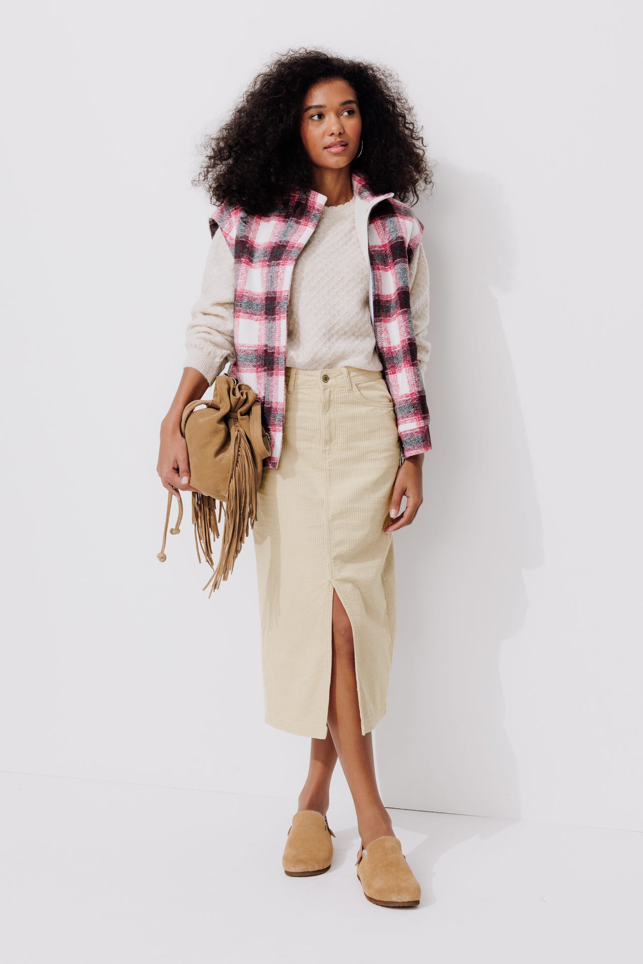Jupe midi en velours Femme