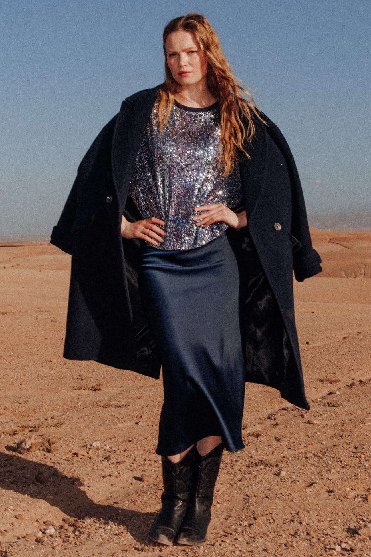 Jupe évasée en satin Femme