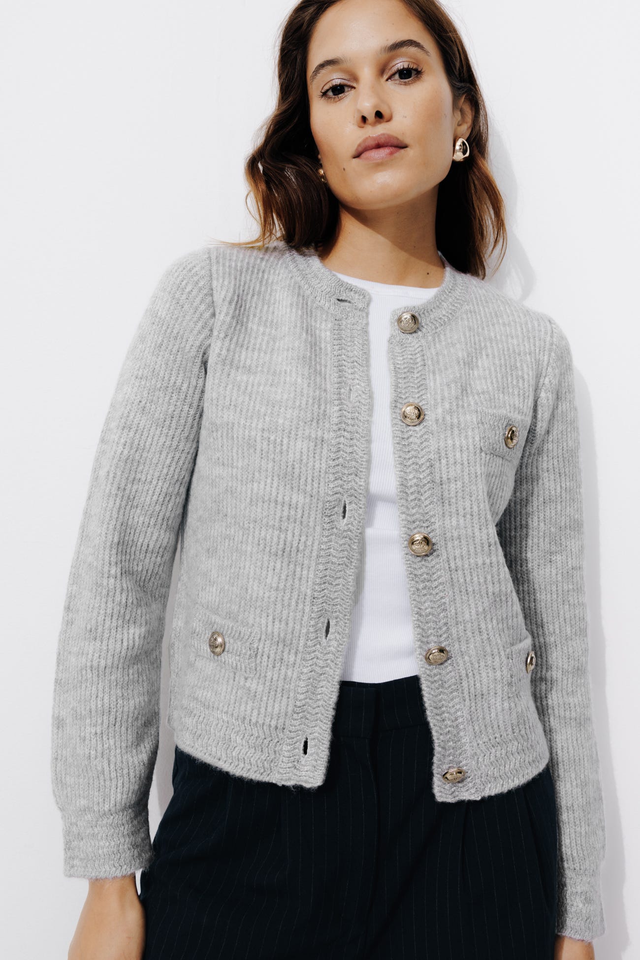 Cardigan court côtelé Femme