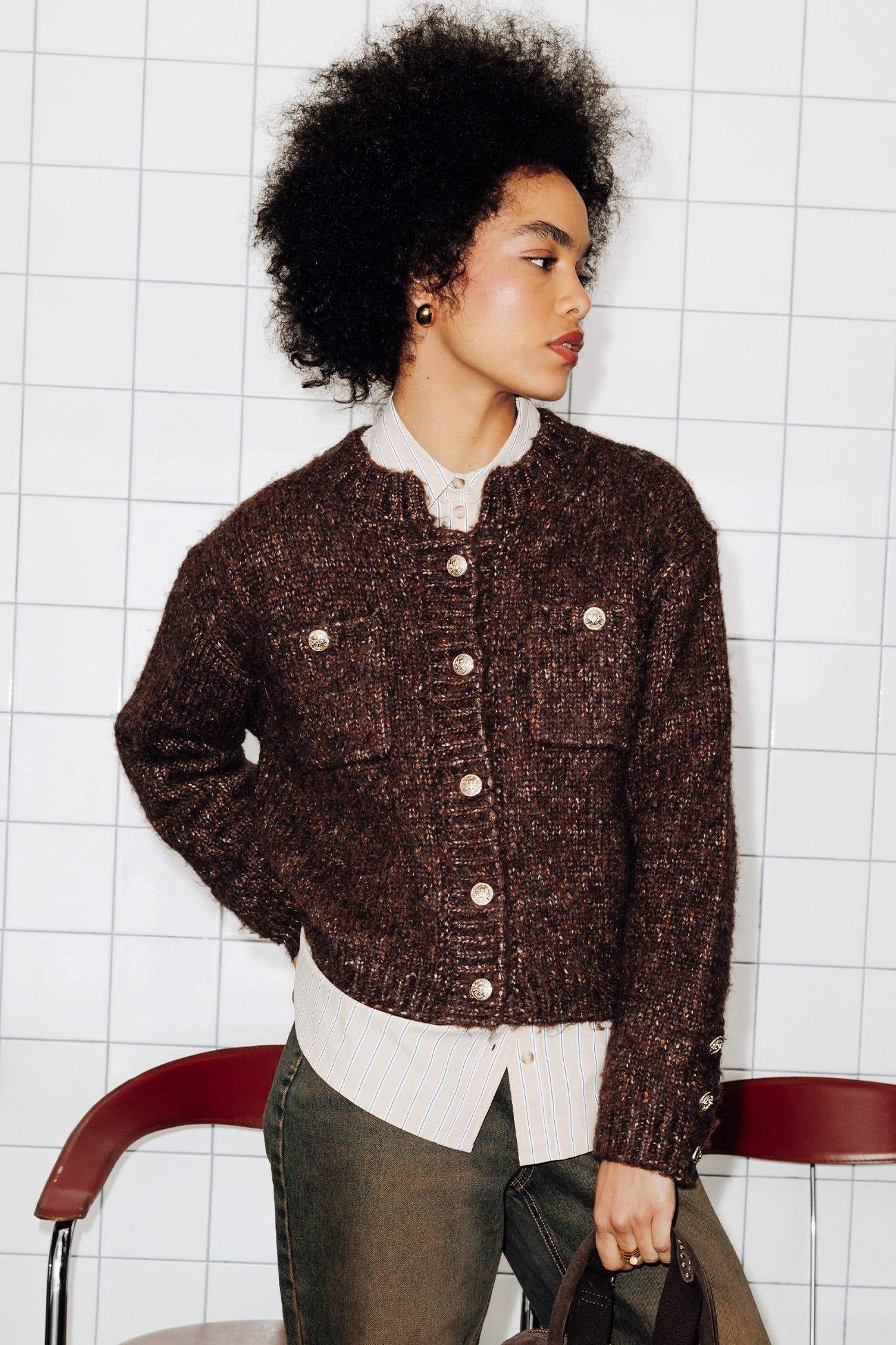 Cardigan boîte irisé Femme