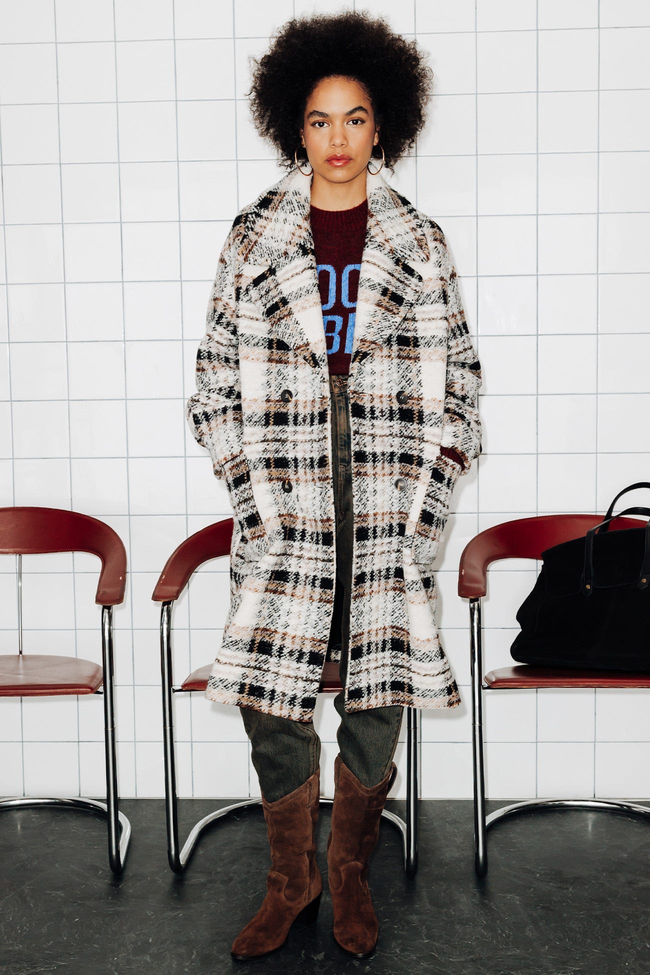 Manteau en laine à carreaux