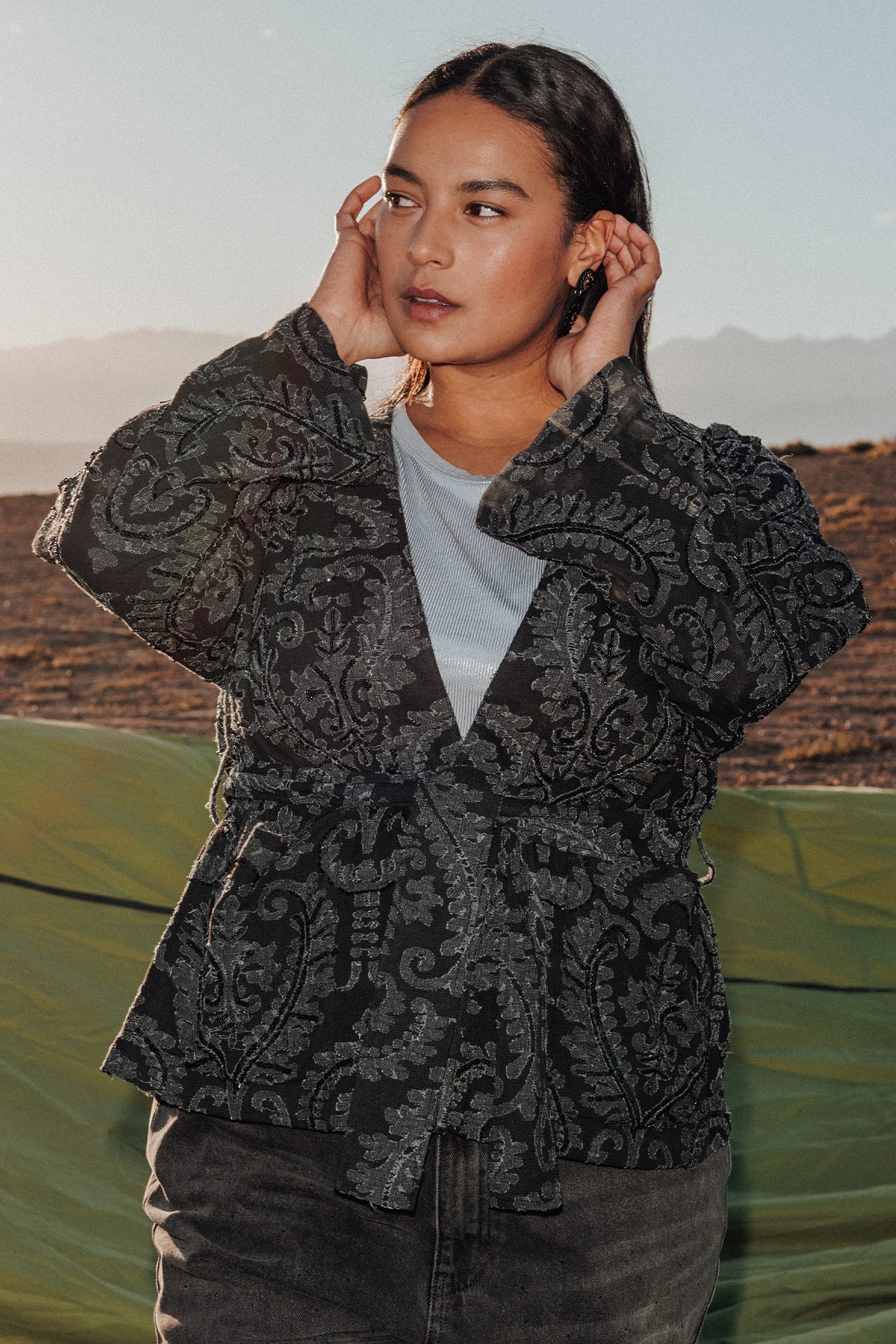 Veste kimono en jacquard perlé