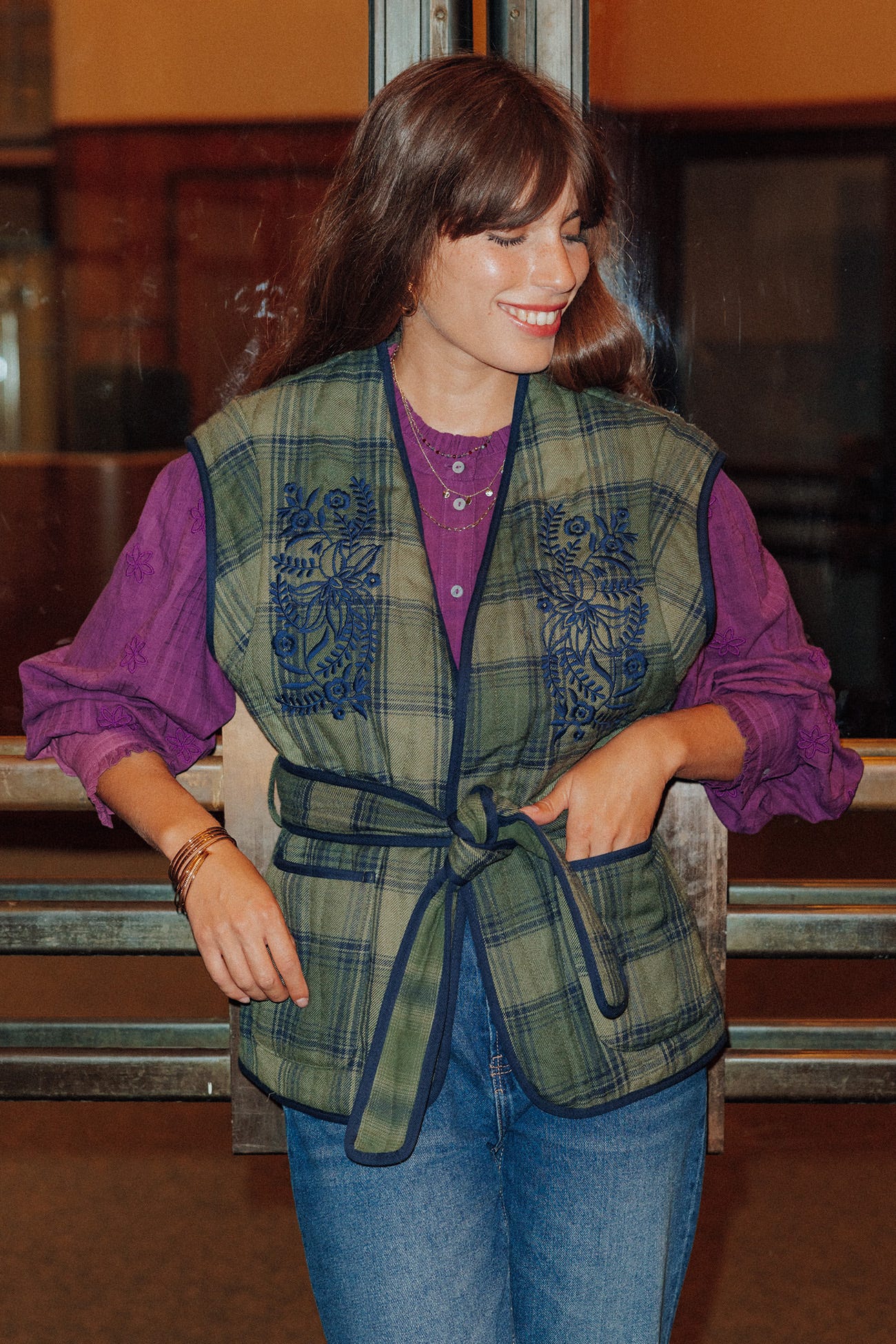 Veste à carreaux sans manches