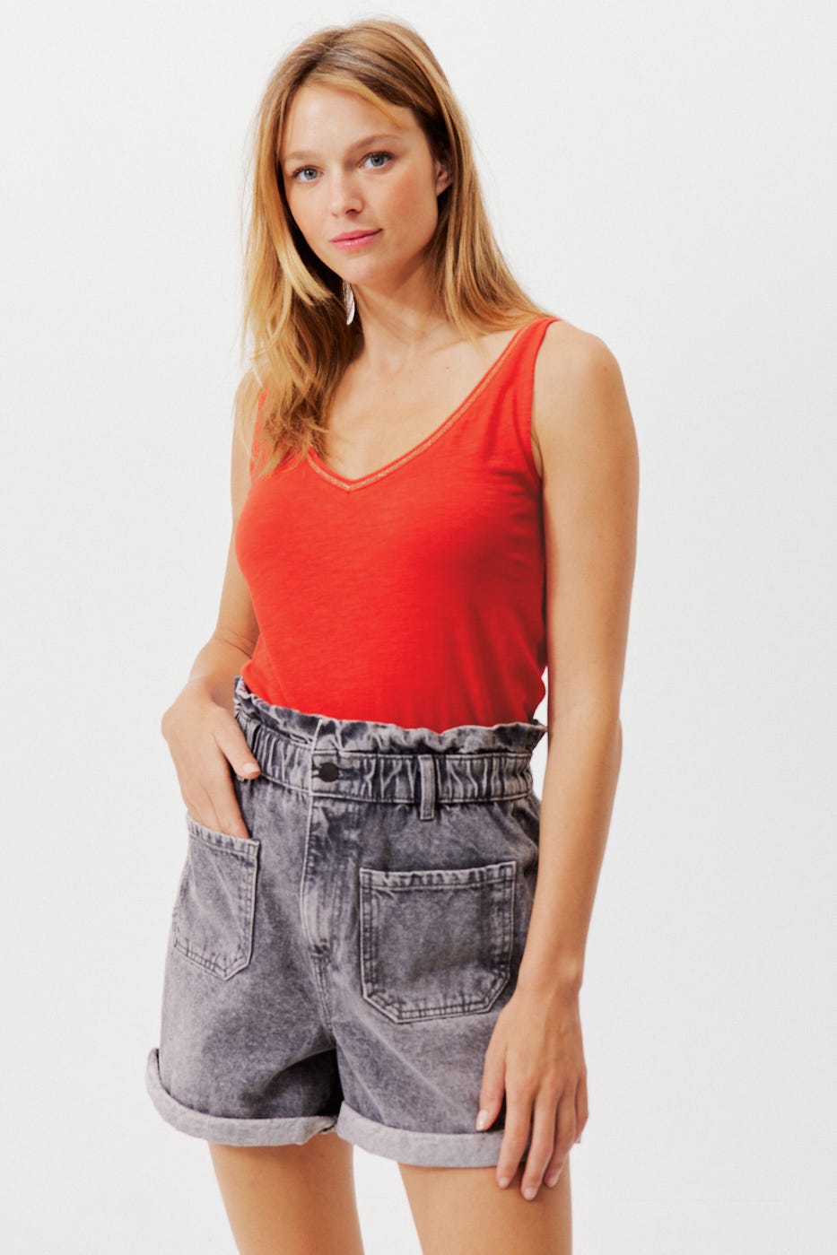 V-neckline sleeveless top