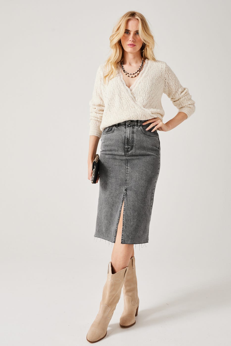 Jupe midi en jean Femme