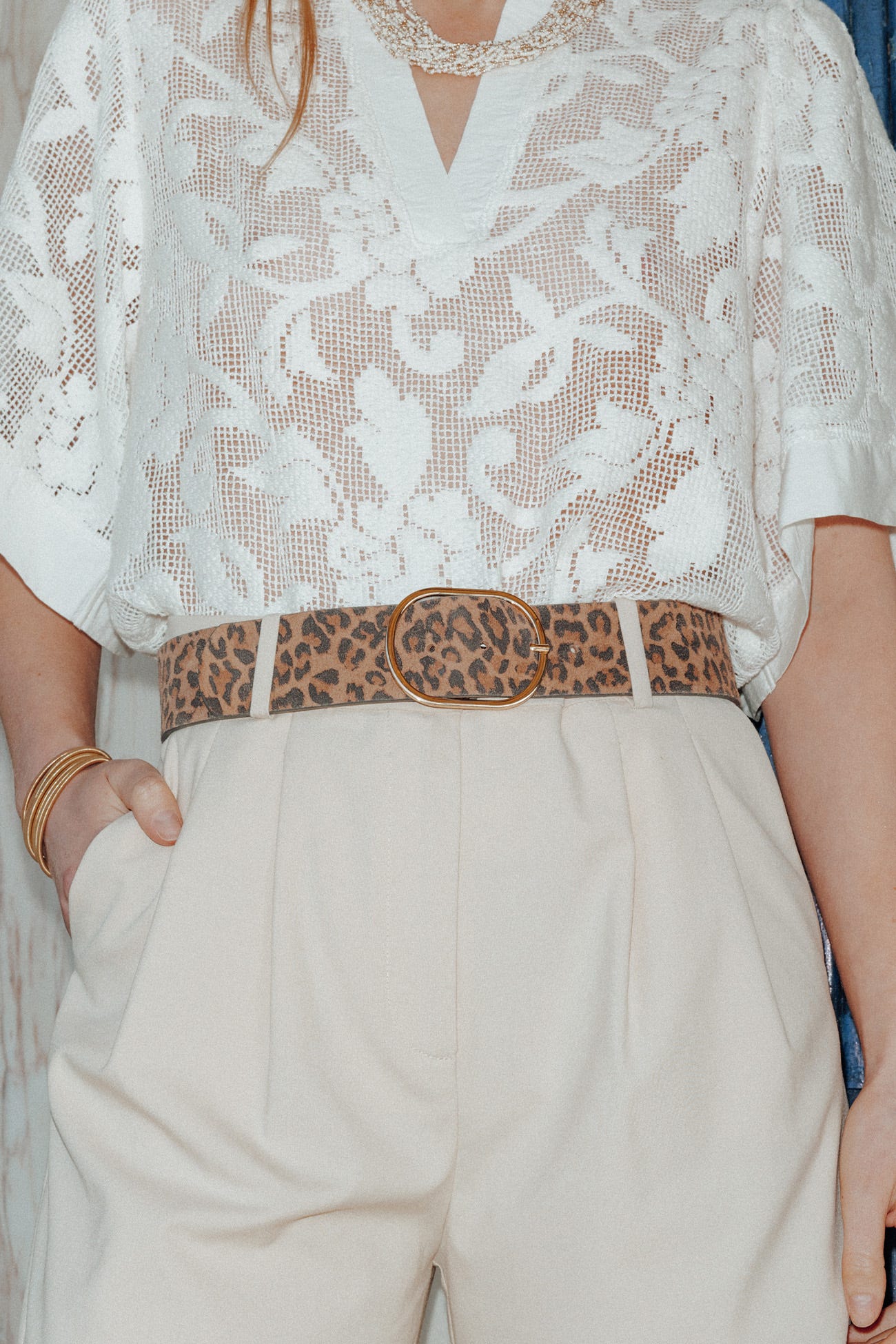Ceinture léopard en cuir Femme