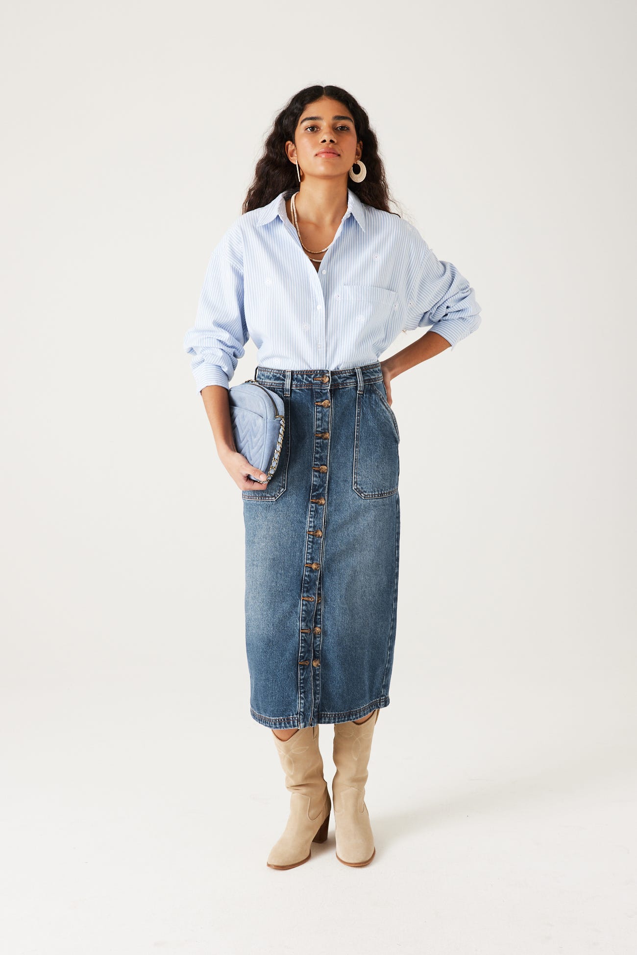 Jupe midi en jean Femme