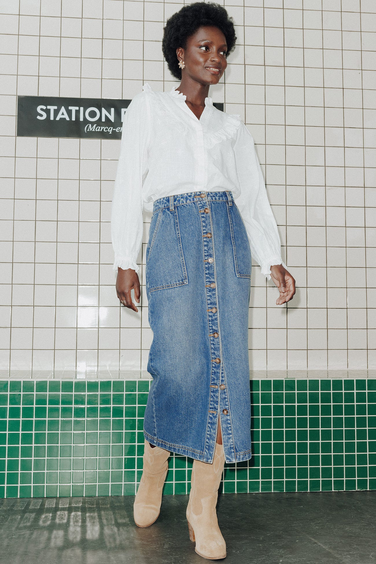 Jupe midi en jean Femme