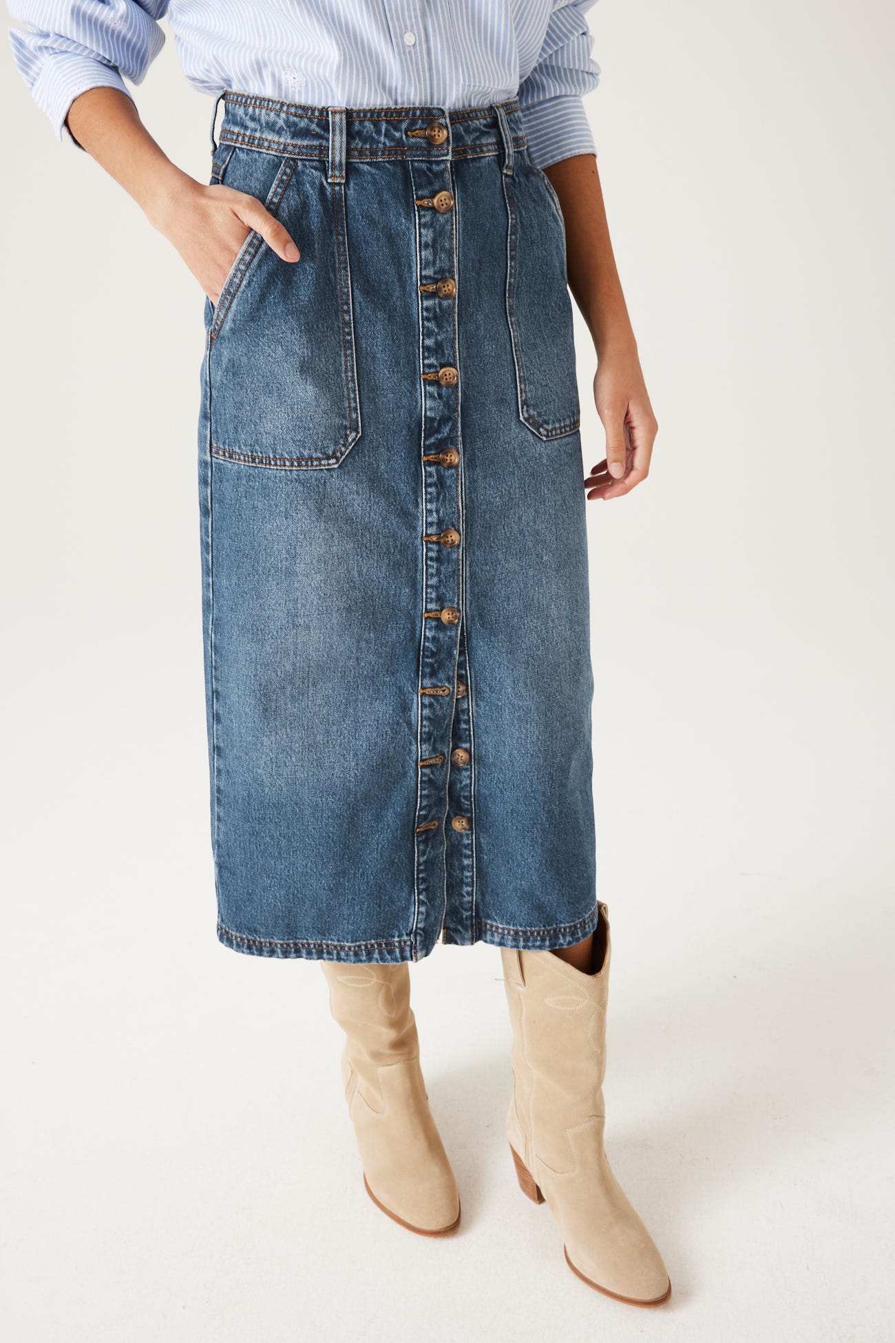 Jupe midi en jean Femme