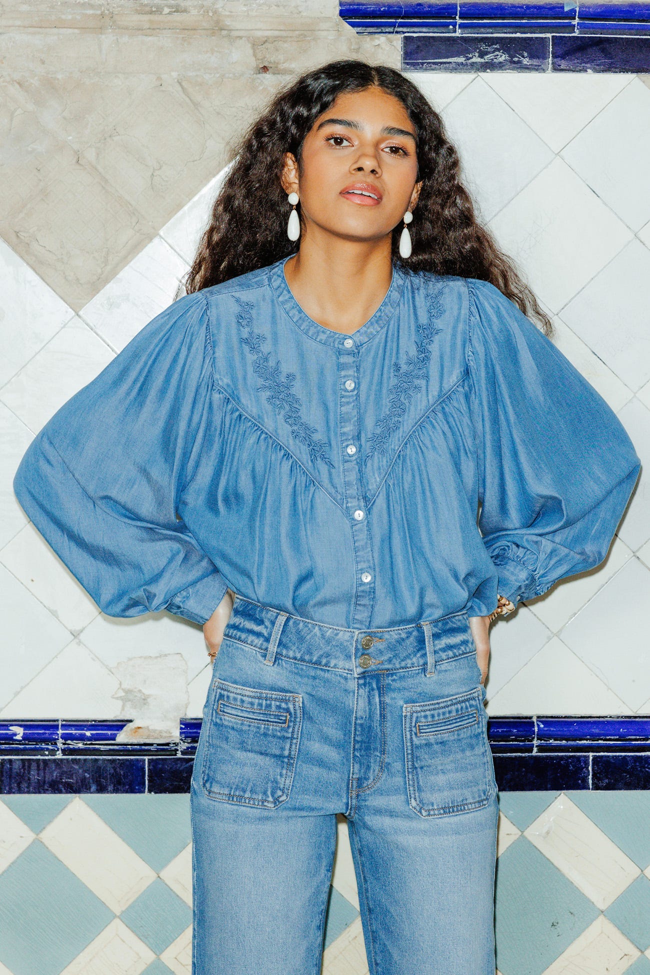 Bestickte Bluse aus Lyocell