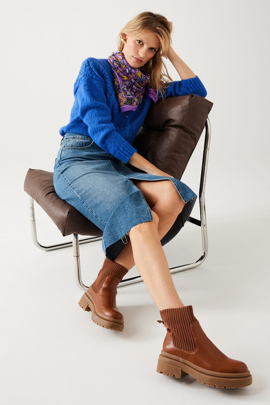 Jupe midi en jean Femme