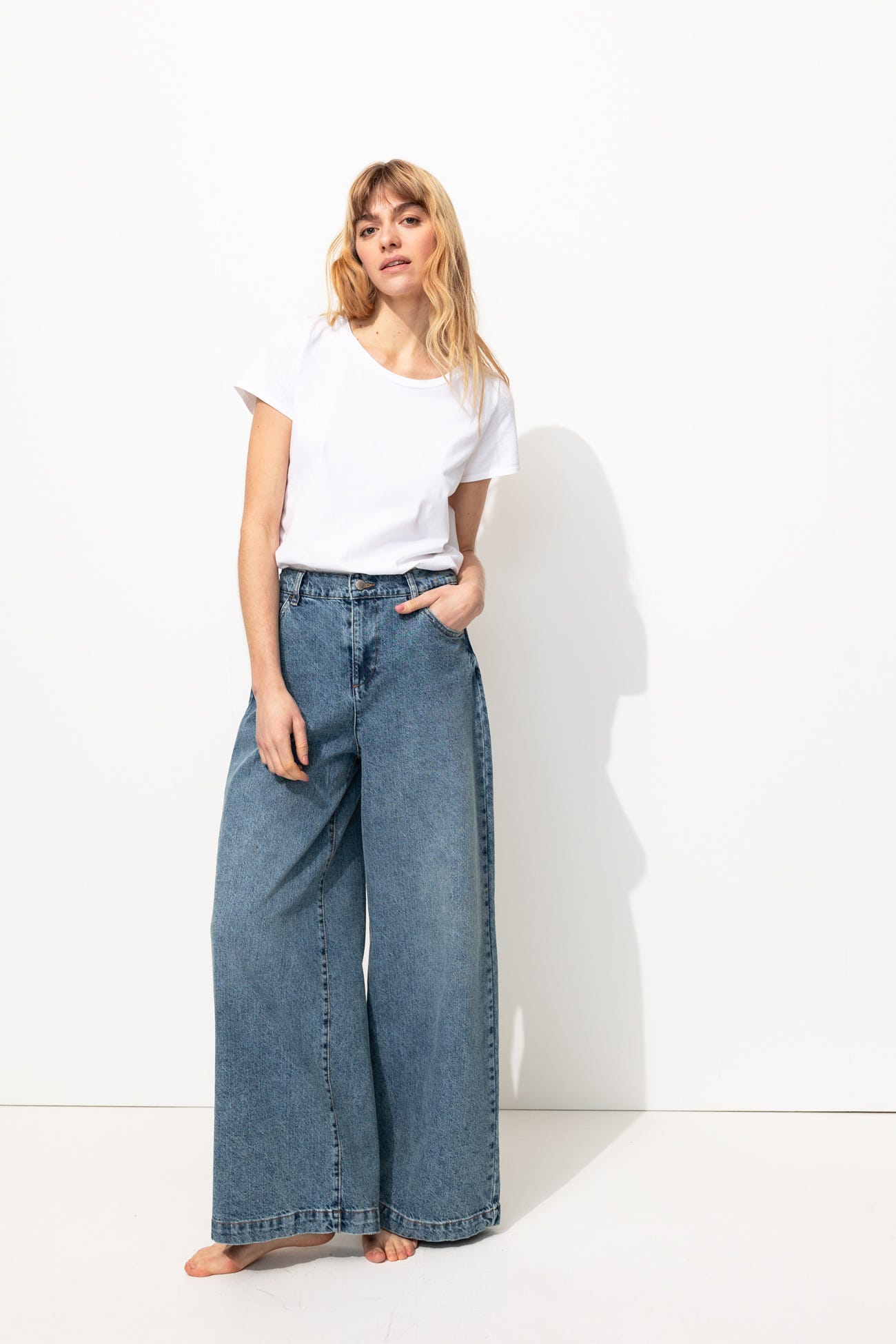Jean large taille haute Femme