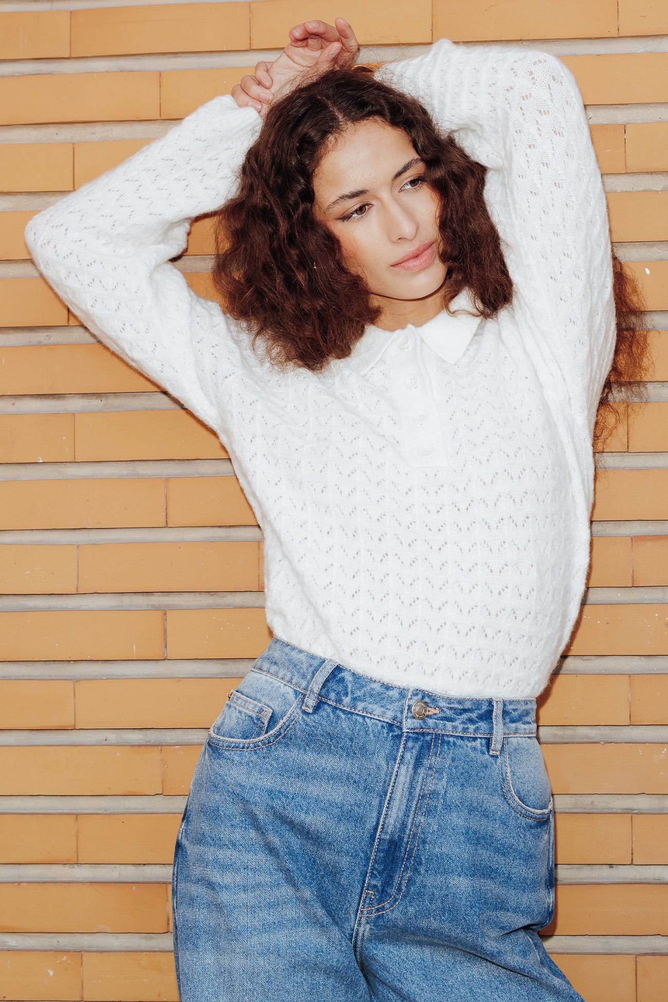 Pull polo en maille fantaisie