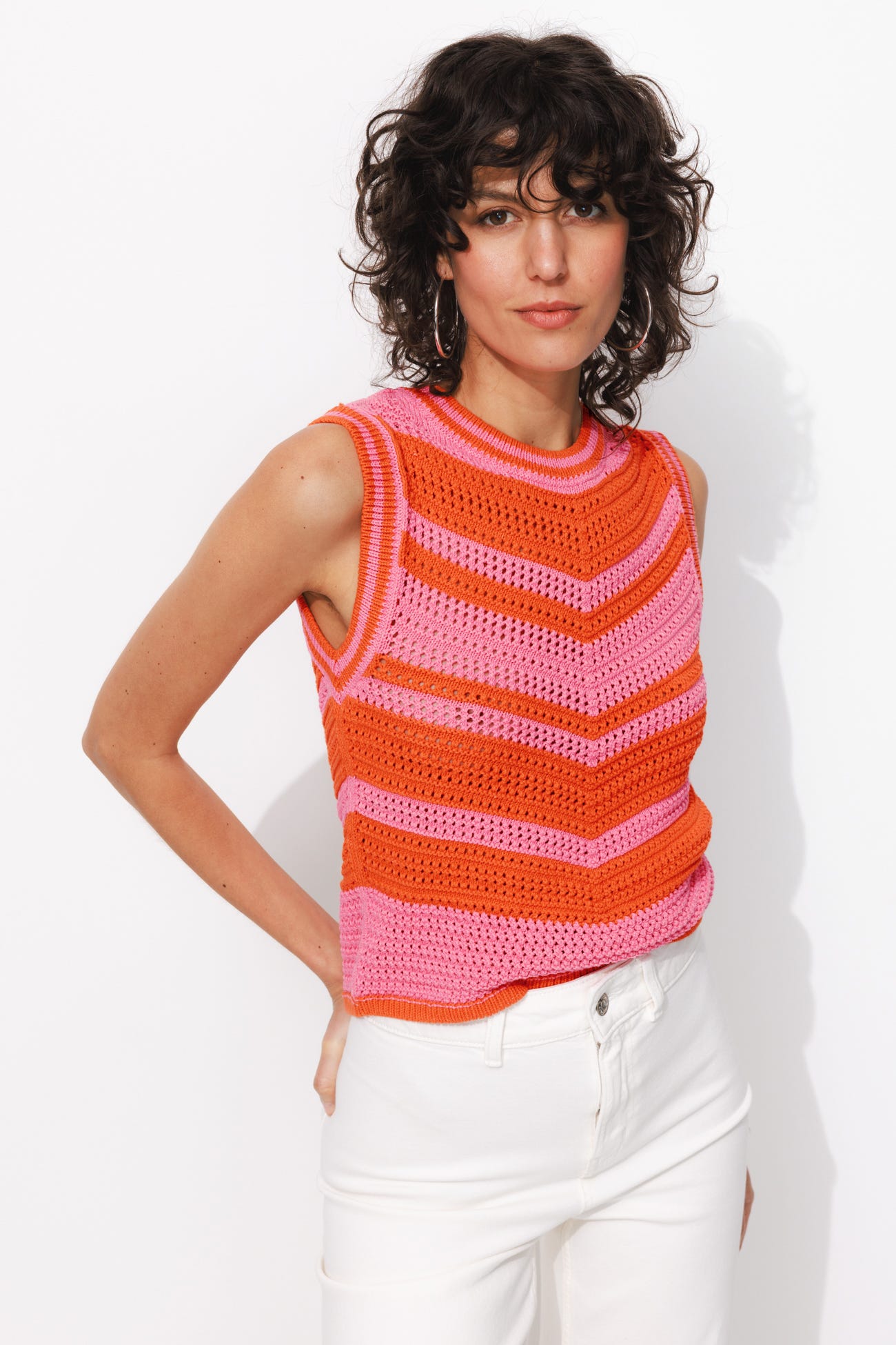 Pull au crochet bicolore Femme