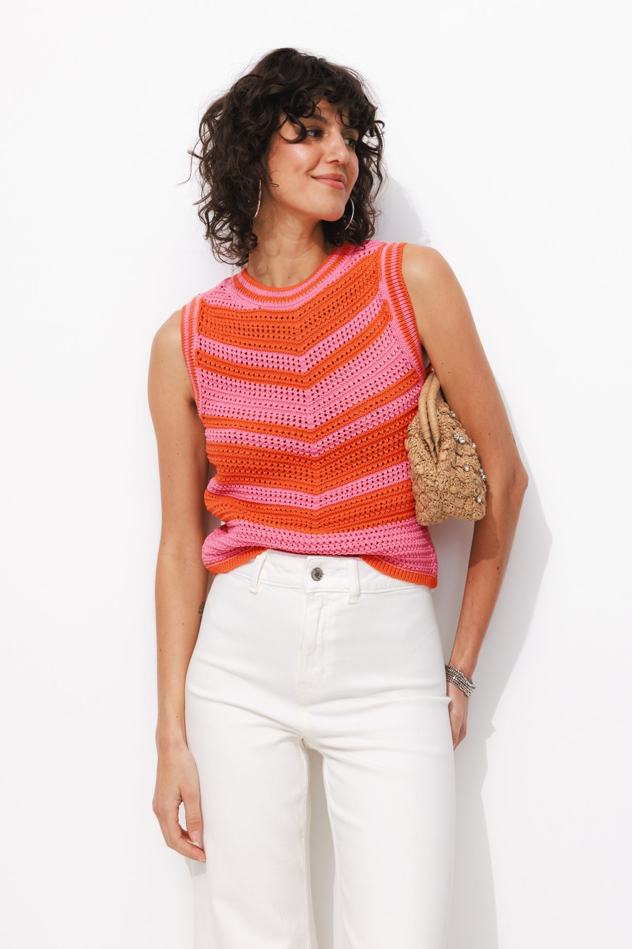 Pull au crochet bicolore Femme