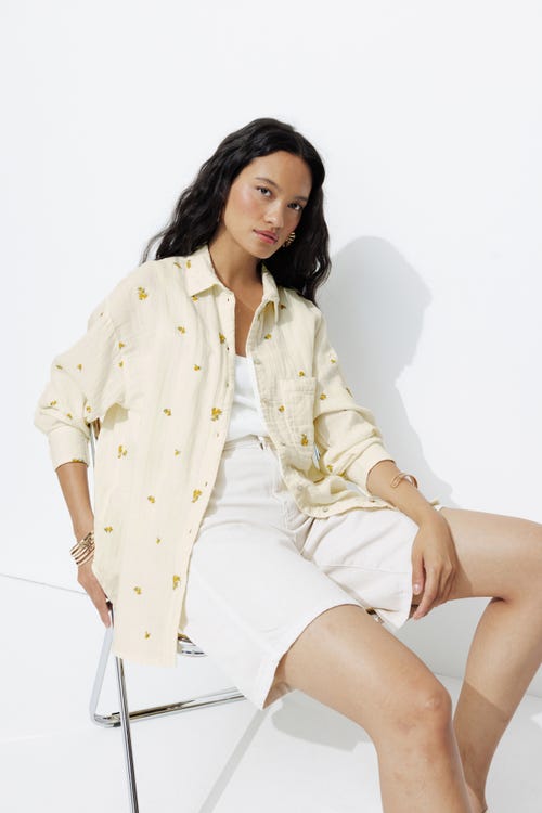 Chemise brodée gaze de coton