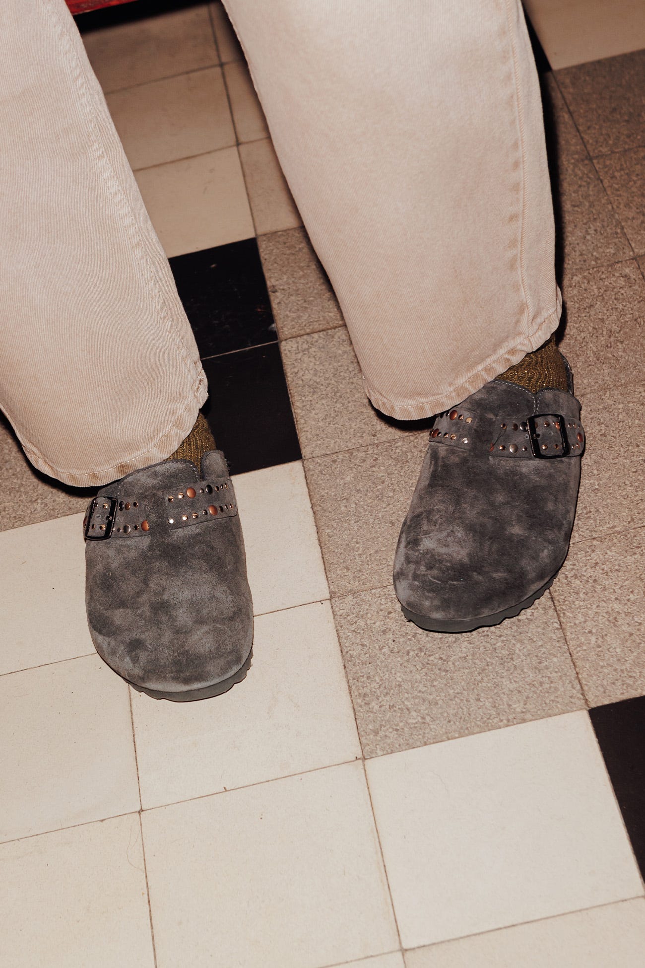 Sabots en cuir fourrés Femme