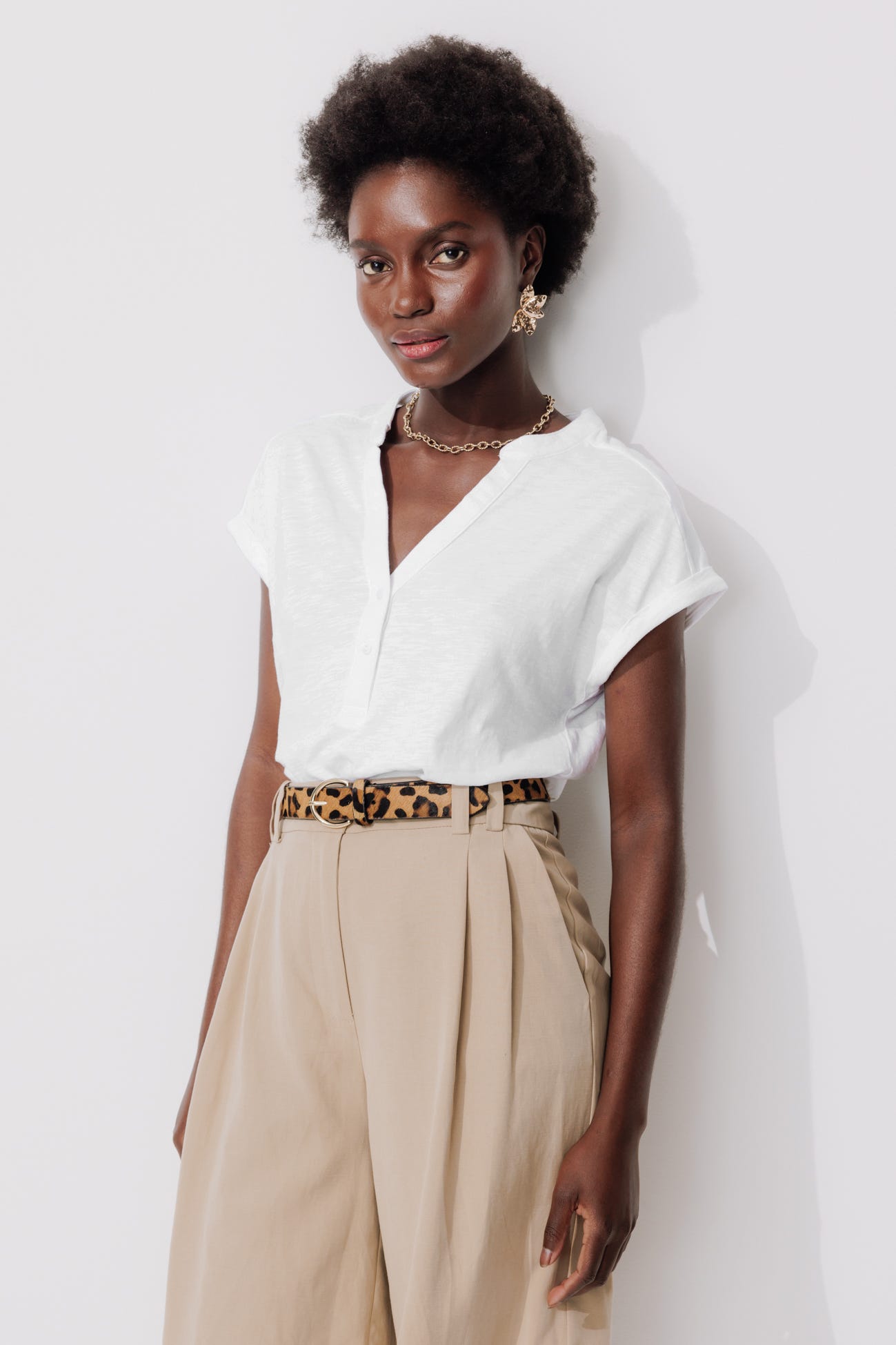 T-shirt col tunisien Femme