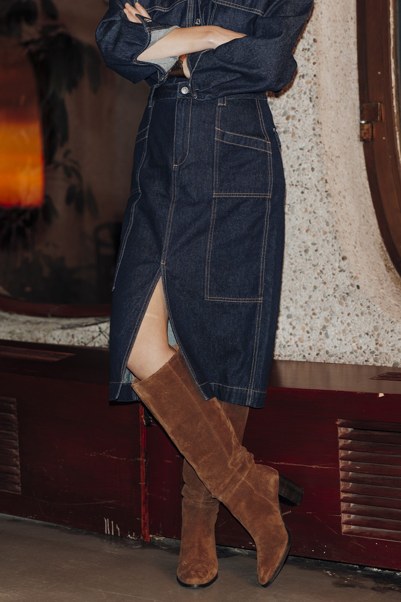 Jupe midi en jean brut