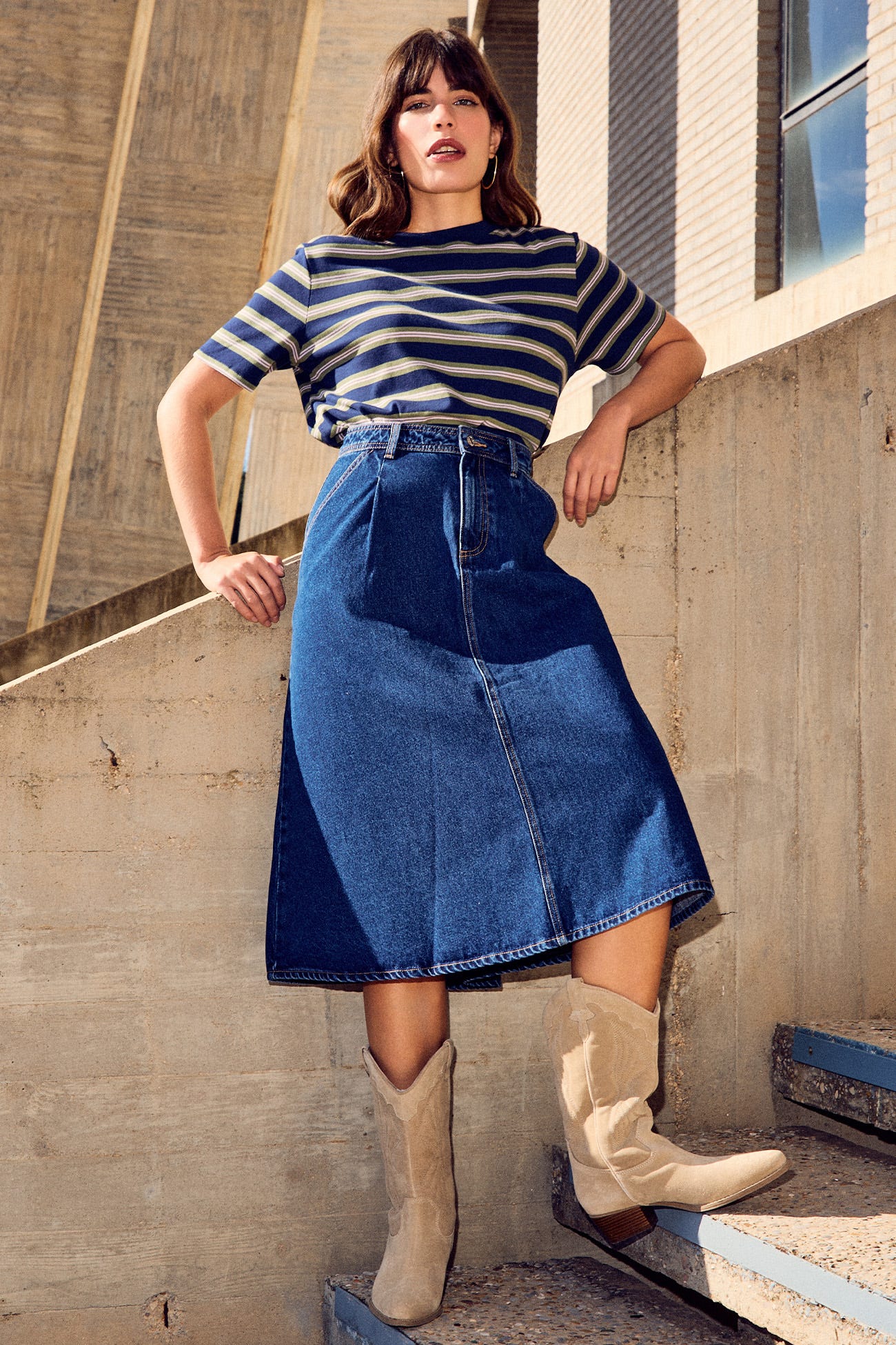 Jupe midi en jean Femme