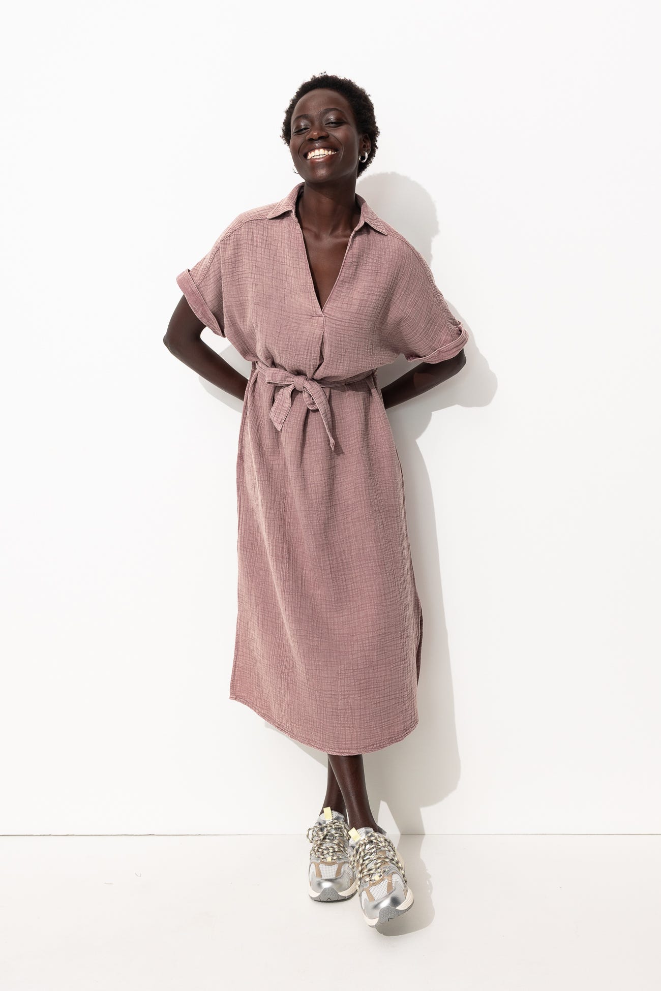 Robe midi en gaze de coton