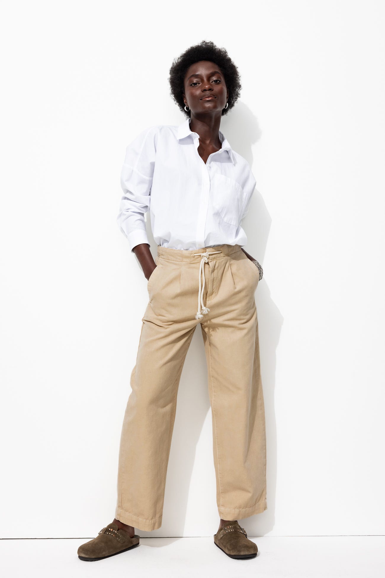 Canvas balloon-fit trousers