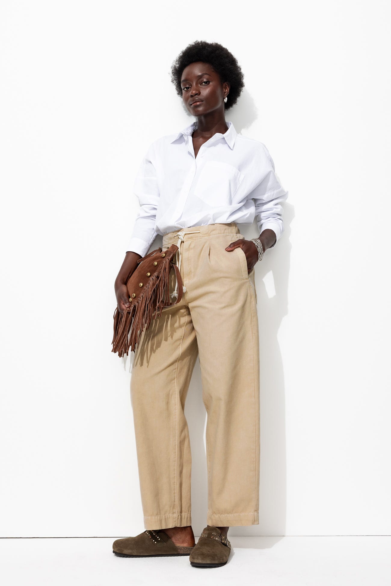 Canvas balloon-fit trousers