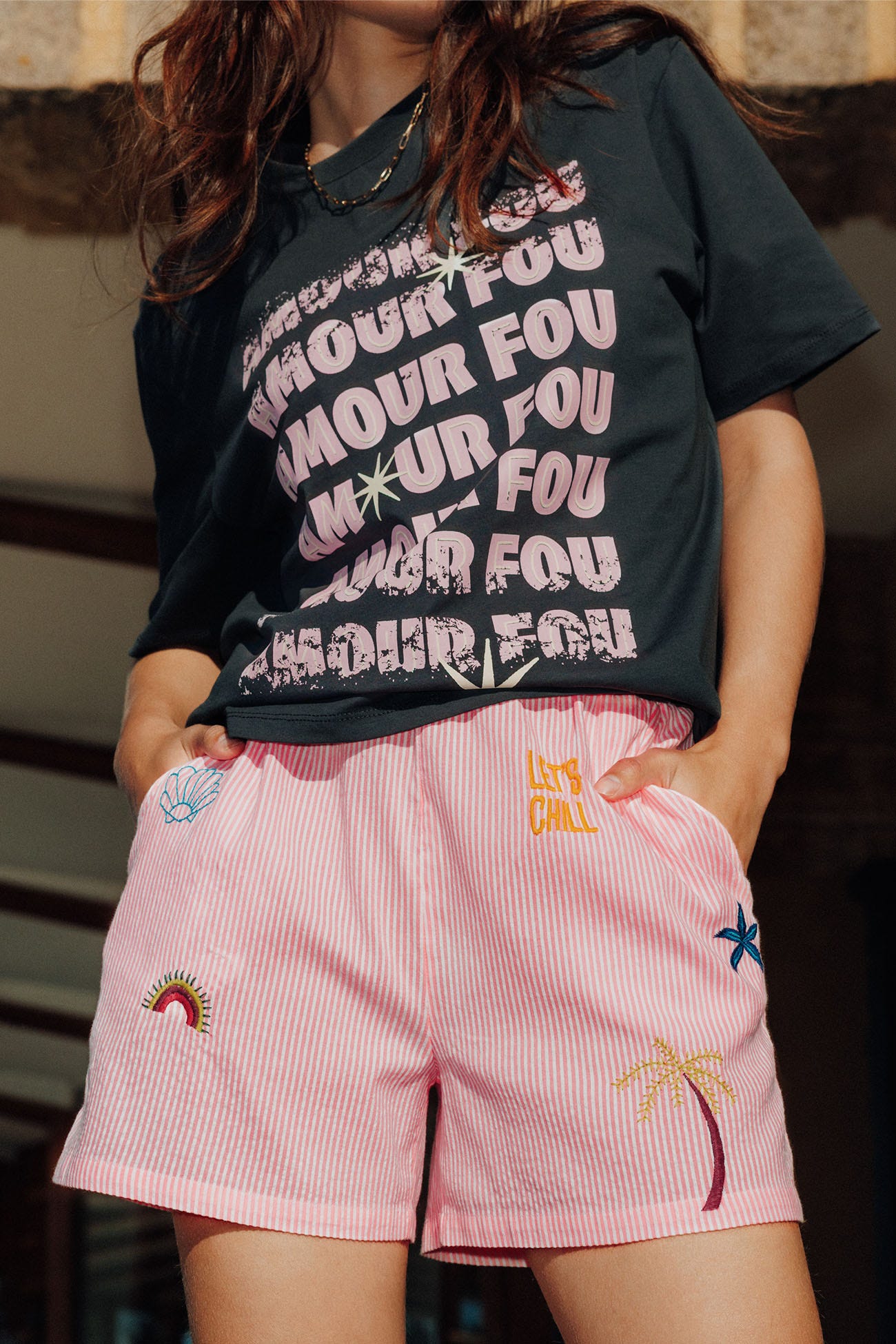 Short rayé brodé Femme