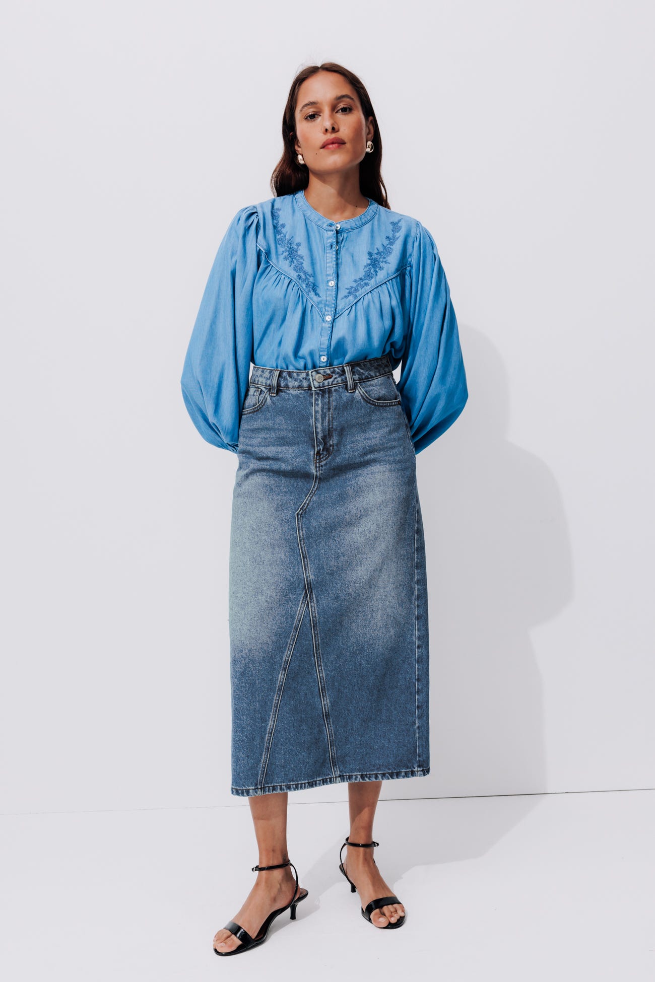 Long denim skirt