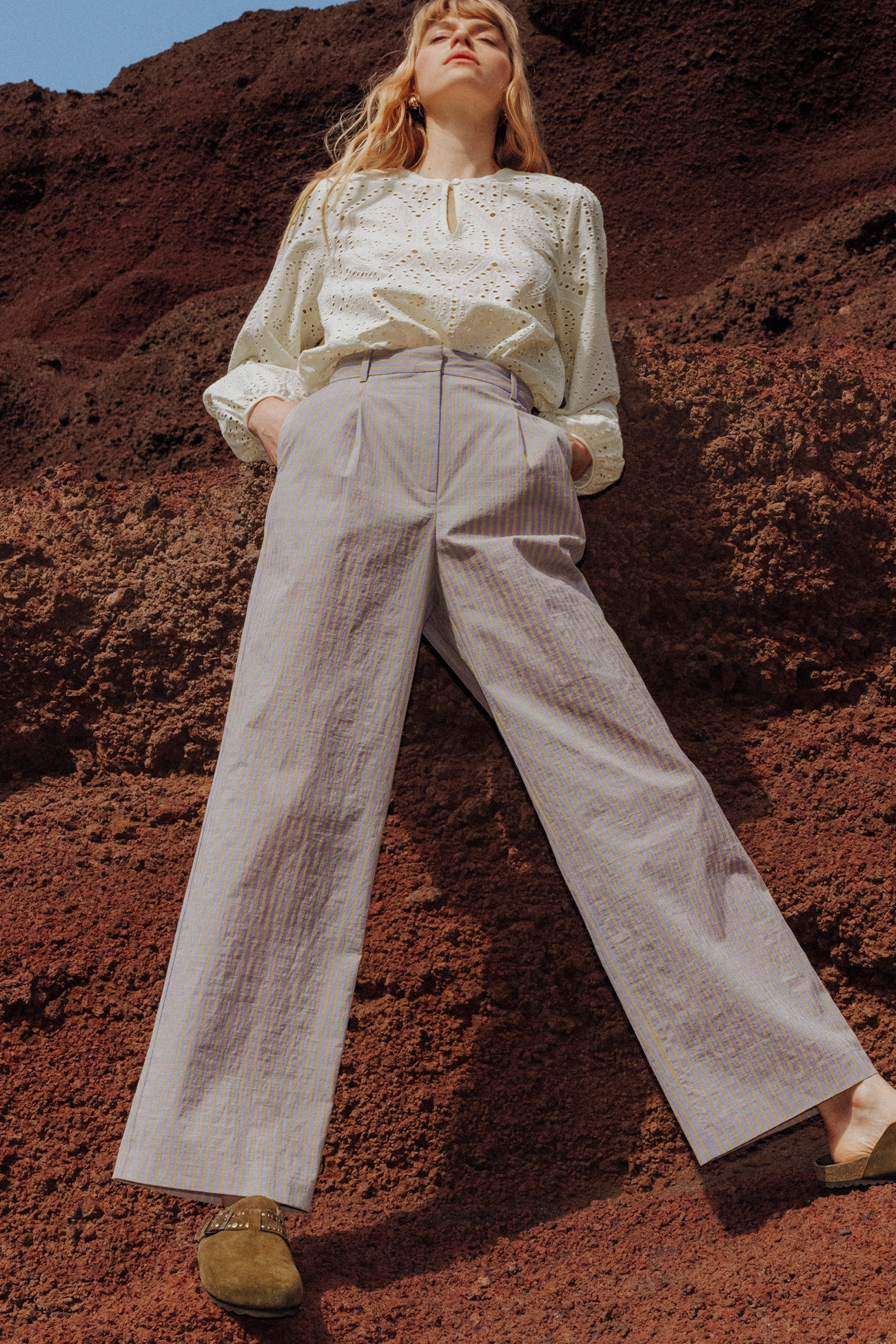 Wideleg striped trousers