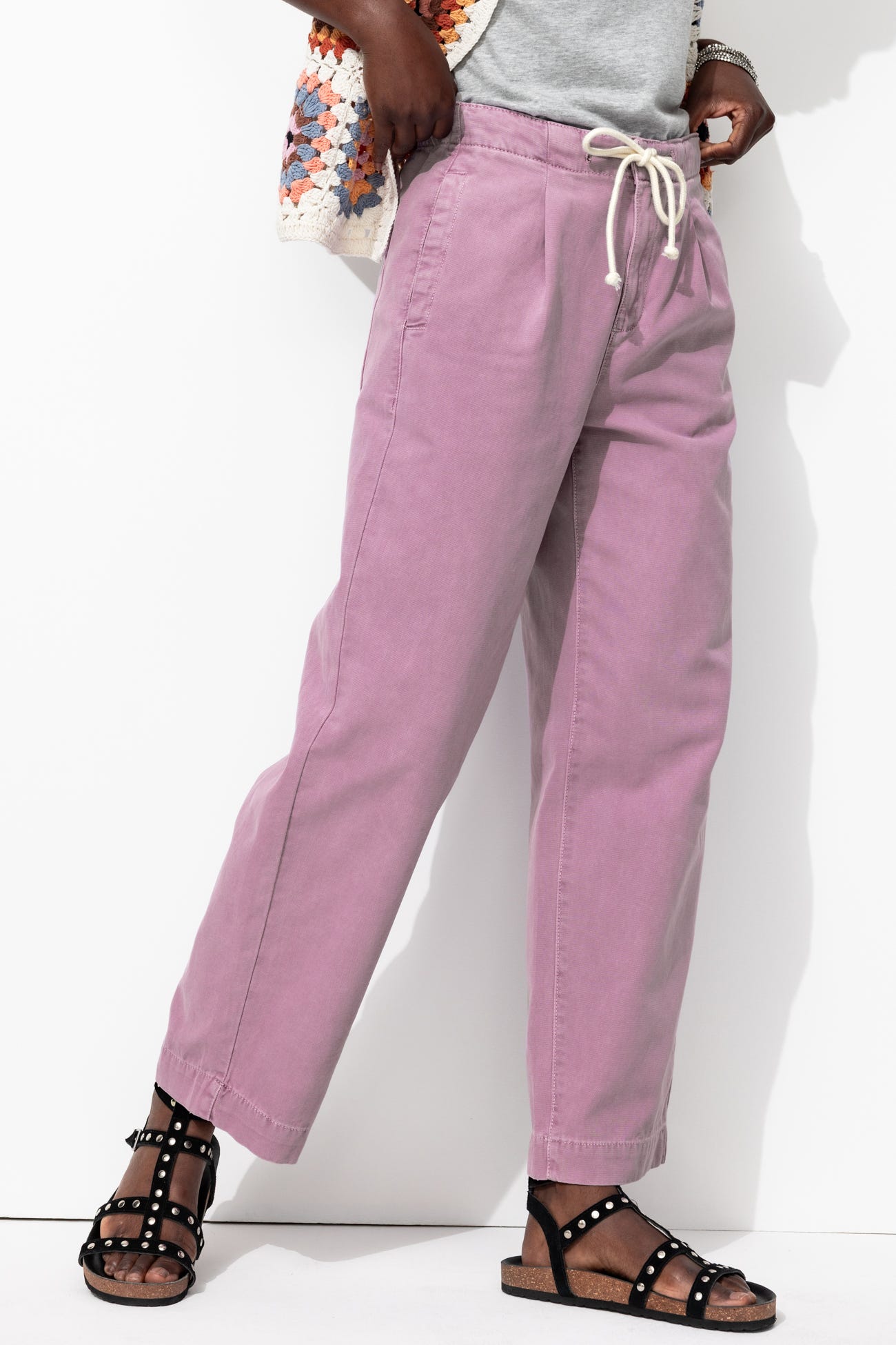 Canvas balloon-fit trousers