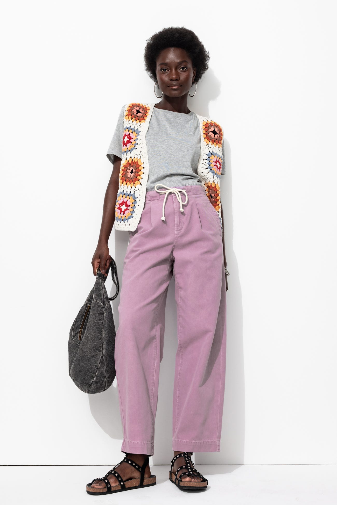 Canvas balloon-fit trousers