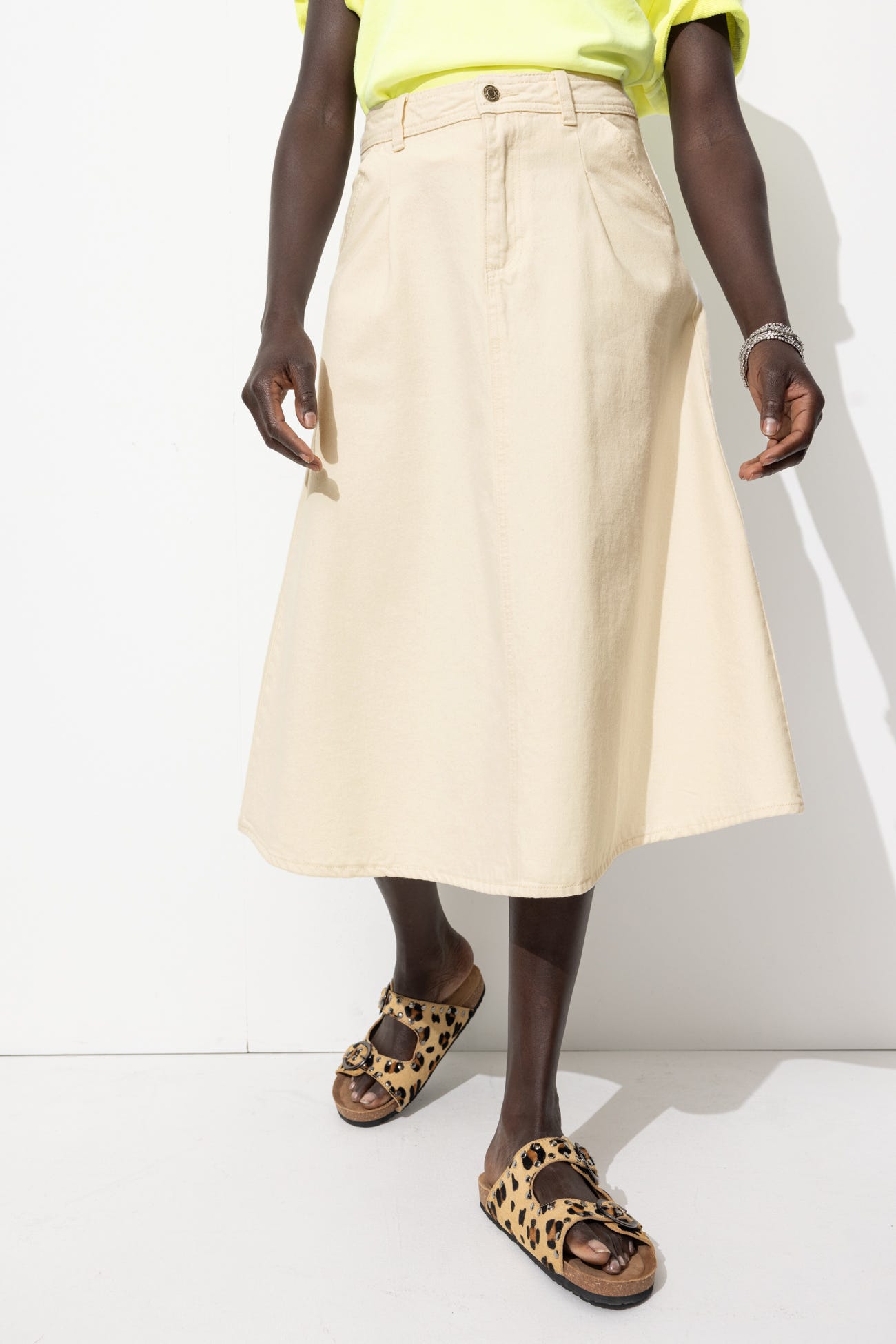 Jupe midi en toile Femme