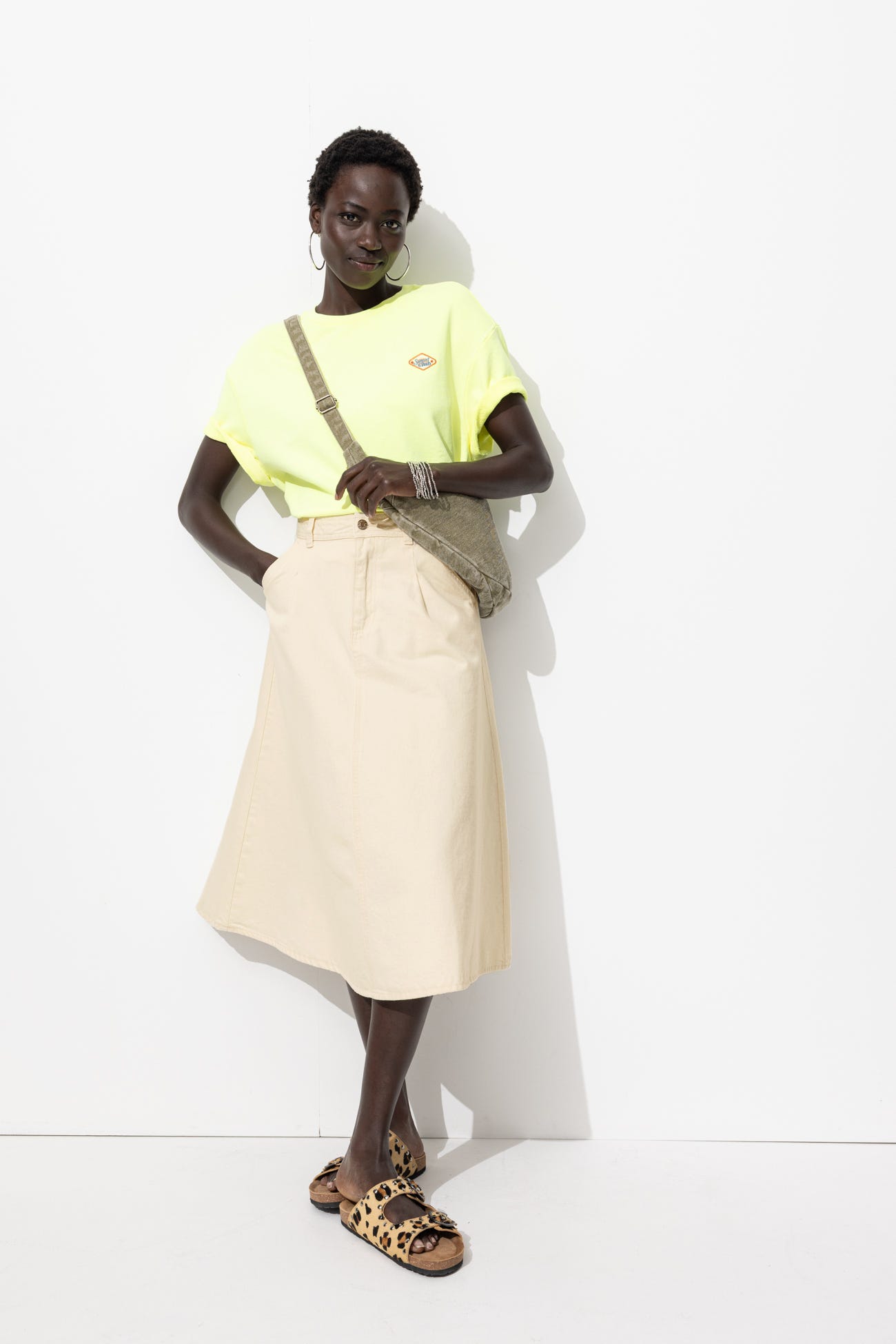 Jupe midi en toile Femme