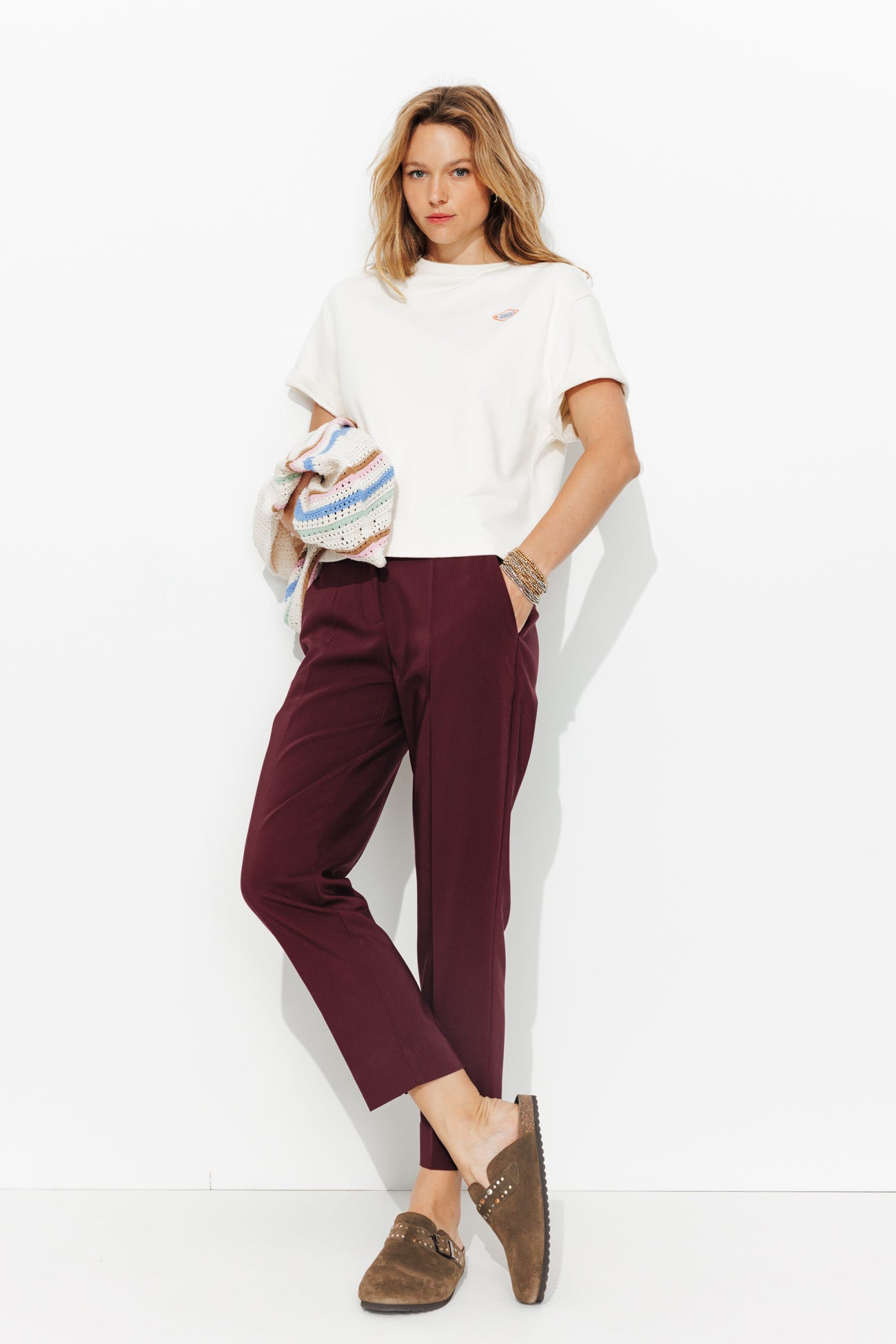 Pantalon cigarette uni Femme