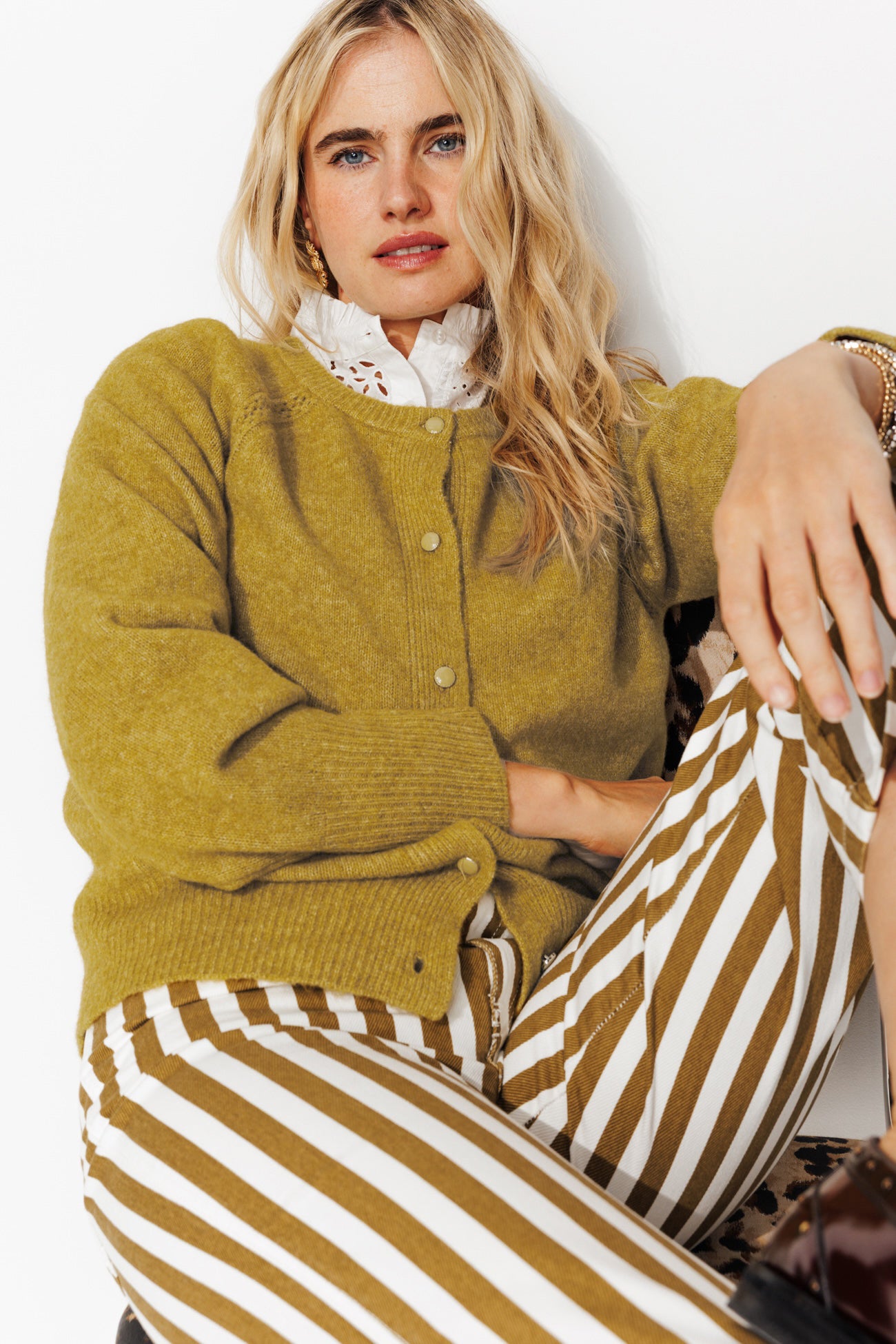 Cardigan col rond Femme - Vert olive