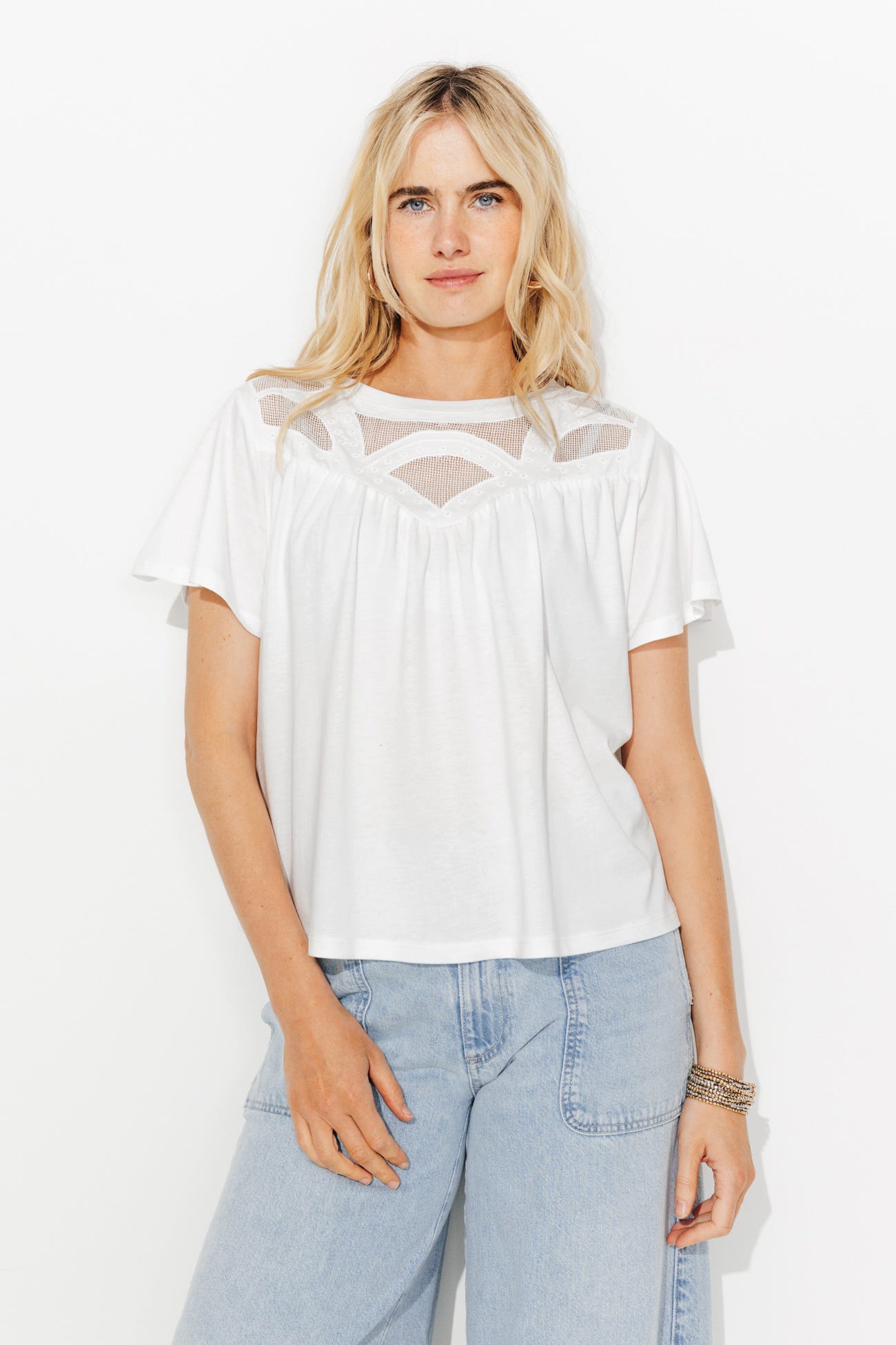 T-shirt détail résille Femme