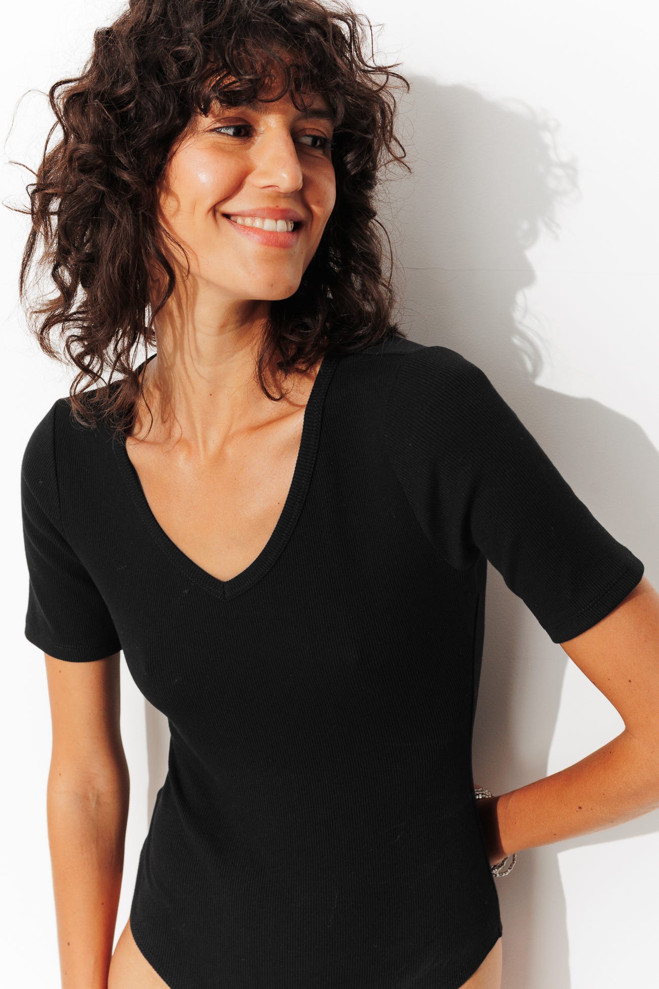 Body côtelé col V Femme