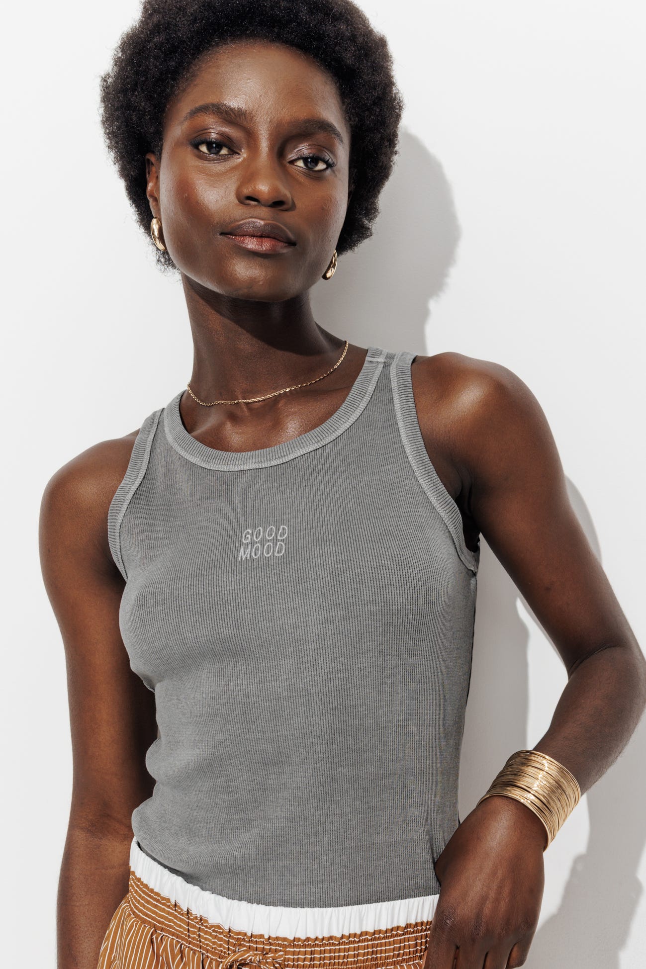 Débardeur côtelé à message