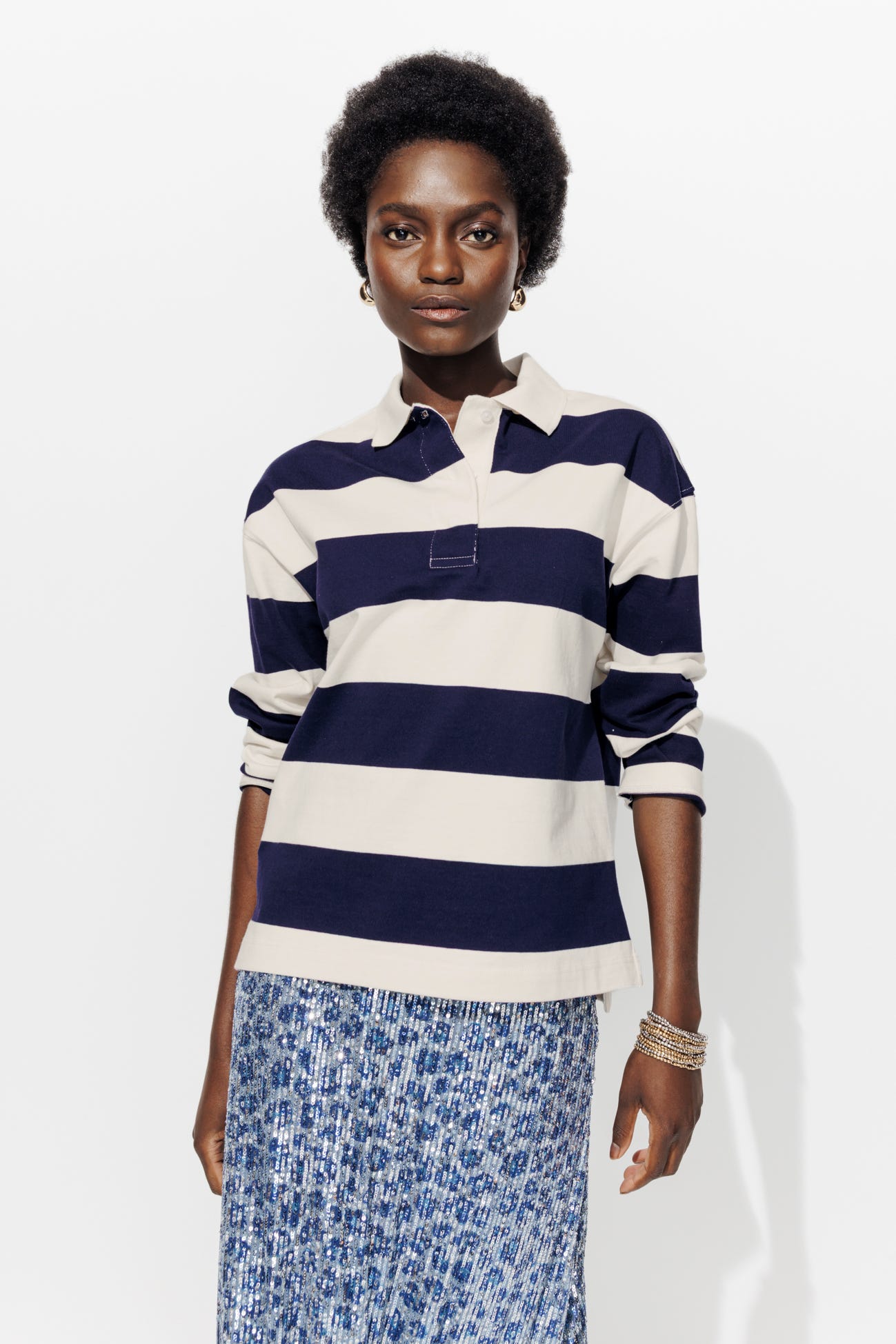 Polo rayé manches longues