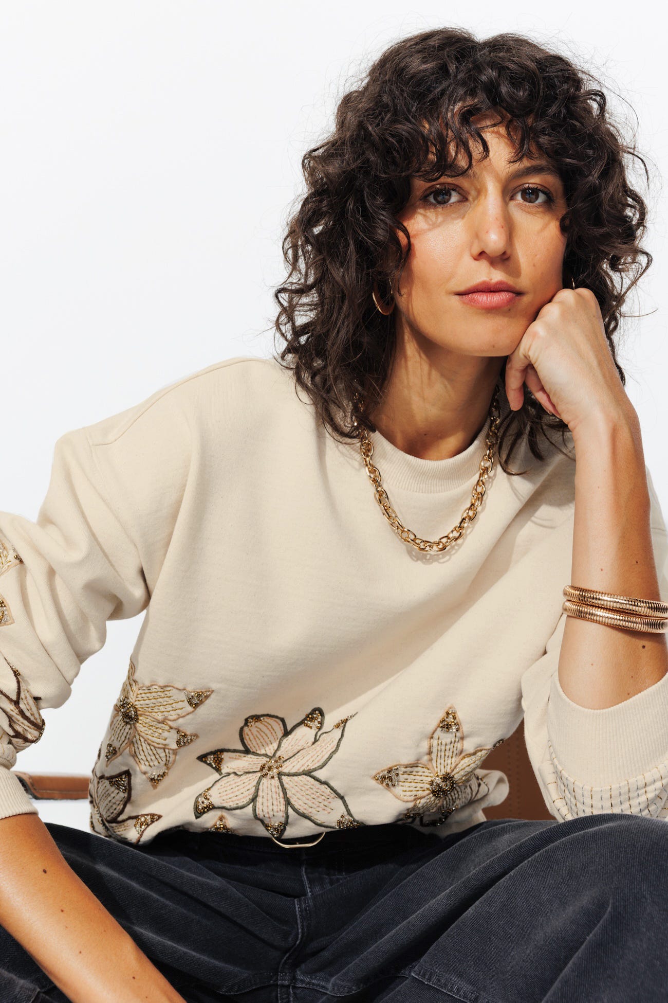 Sweat-shirt en molleton brodé